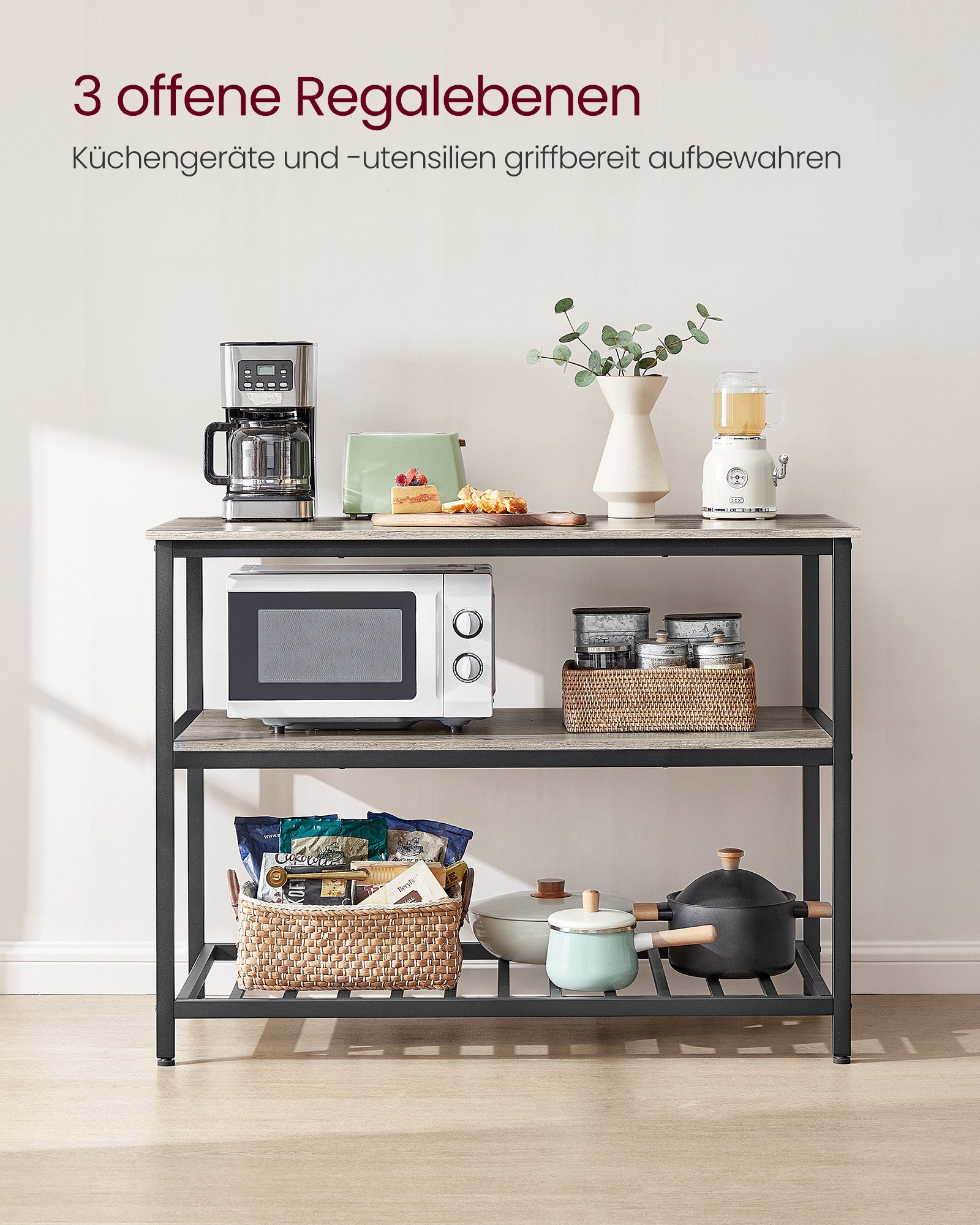 Küchenregal 3-stufig 60 x 120 x 90 cm industriell
