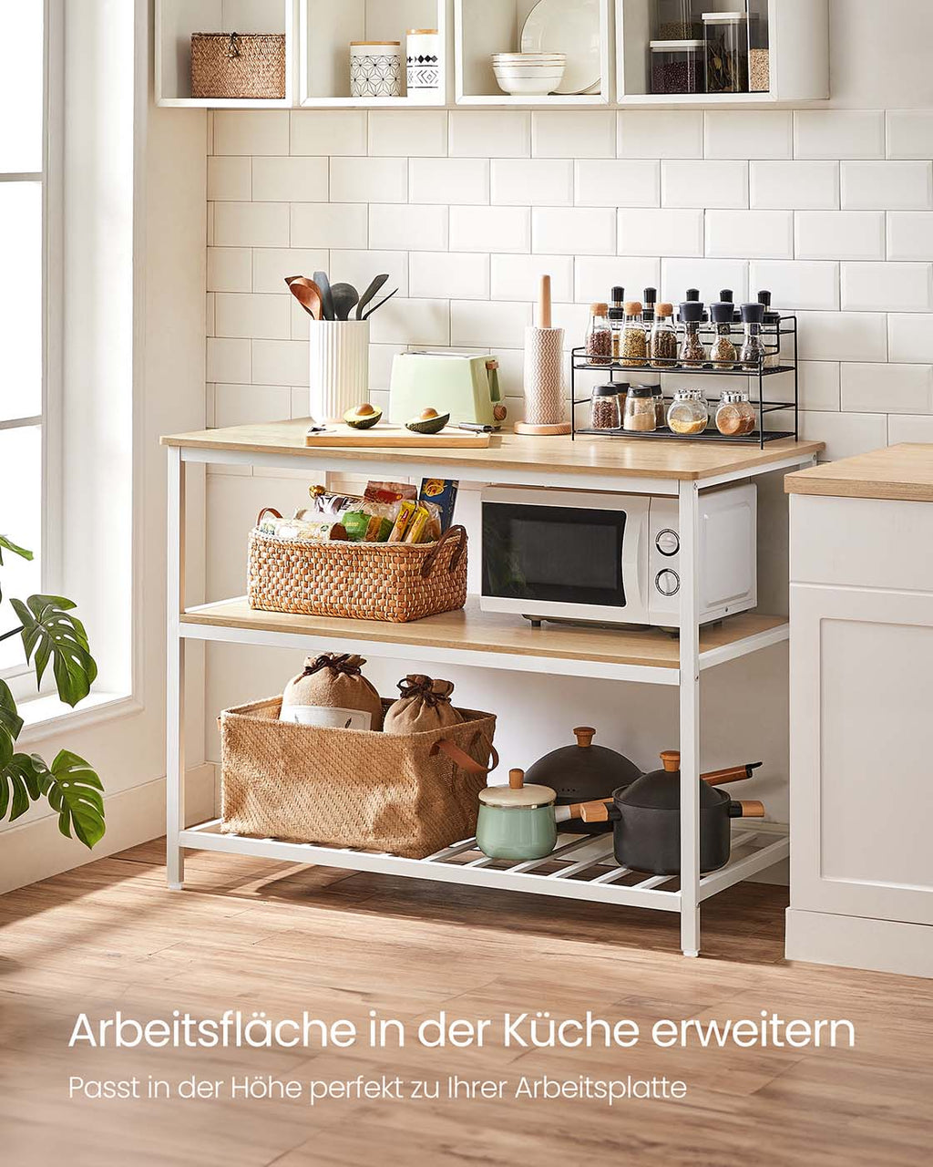 Küchenregal 3-stufig mit großer Arbeitsplatte und Stahlrahmen