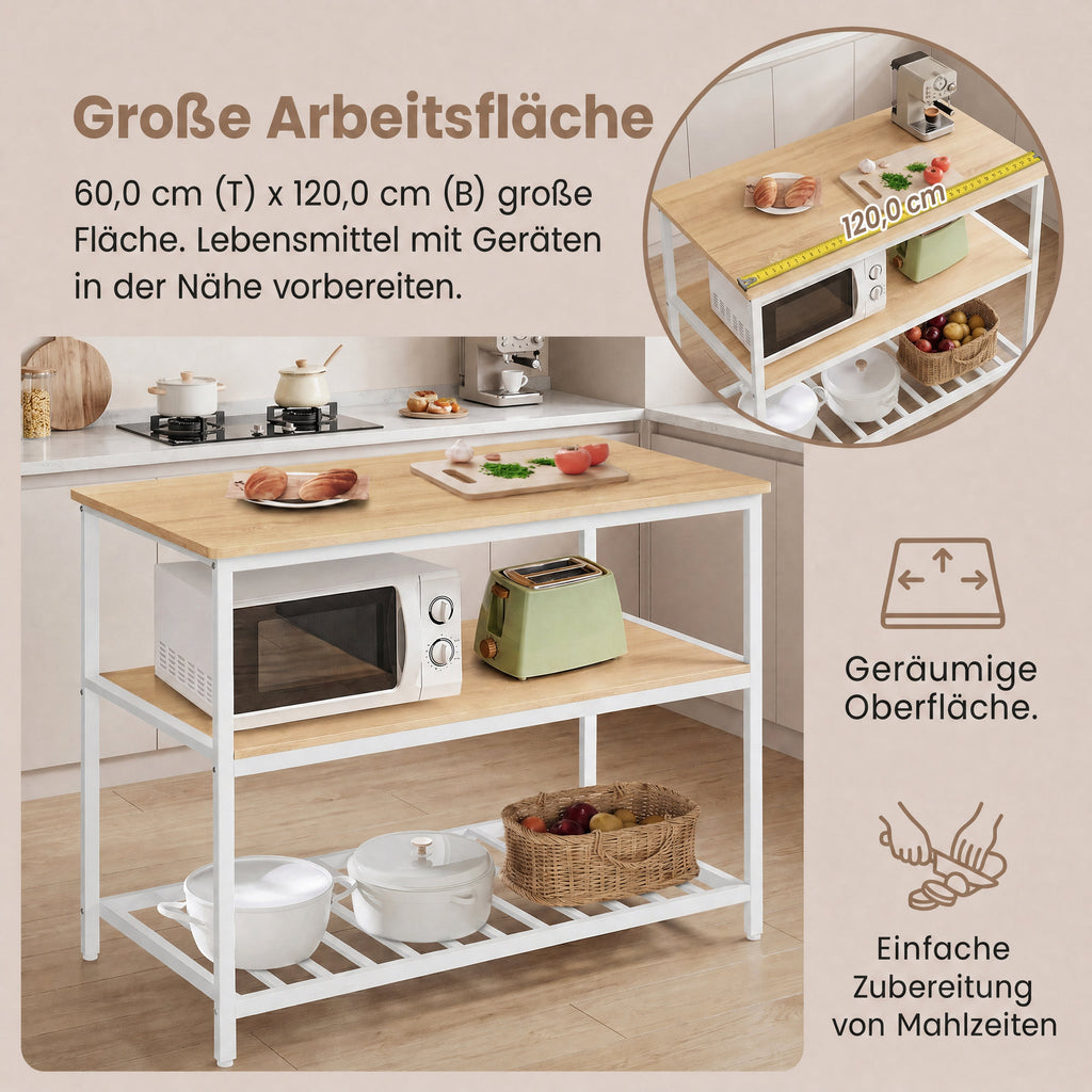 Küchenregal mit großer Arbeitsplatte, 3-stufiges Mikrowellenregal, Stahlrahmen
