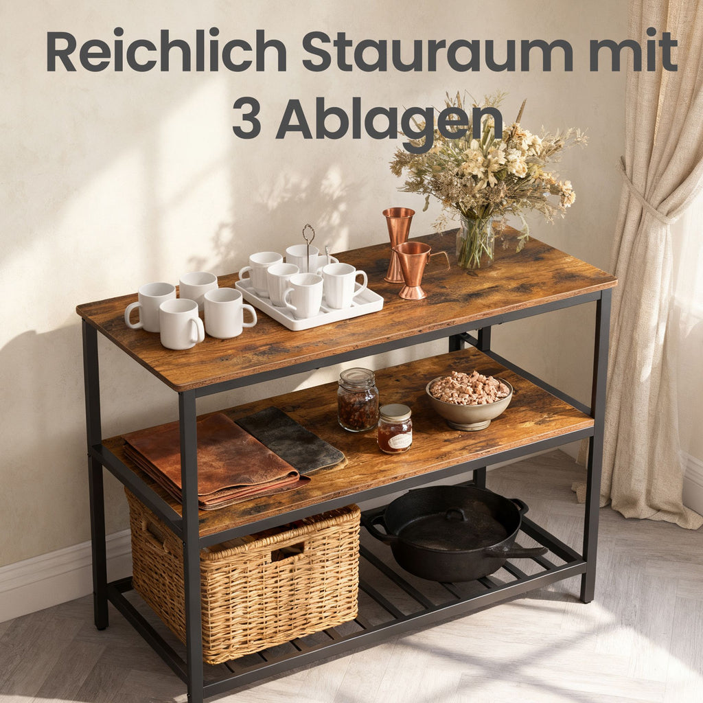 Küchenregal mit großer Arbeitsplatte, 3-stufiges Mikrowellenregal, Stahlrahmen