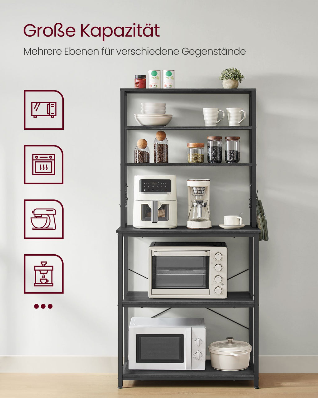 Küchenregal mit Regalebenen und Haken Industrie-Design
