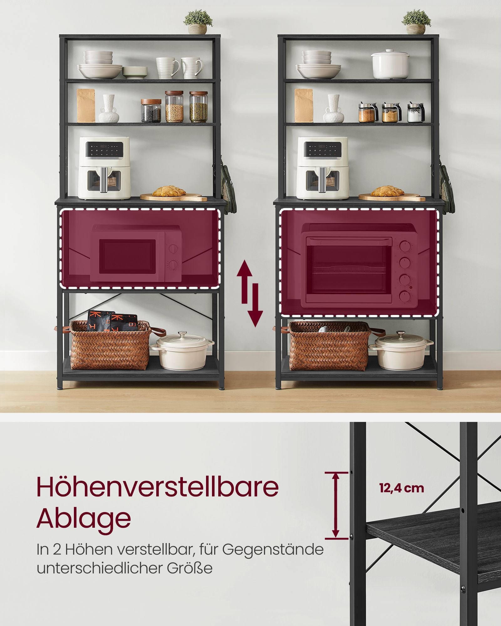 Küchenregal mit Regalebenen und Haken Industrie-Design