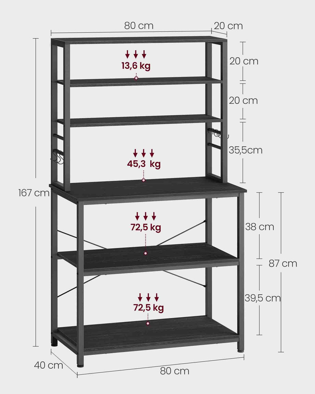 Küchenregal mit Regalebenen und Haken Industrie-Design