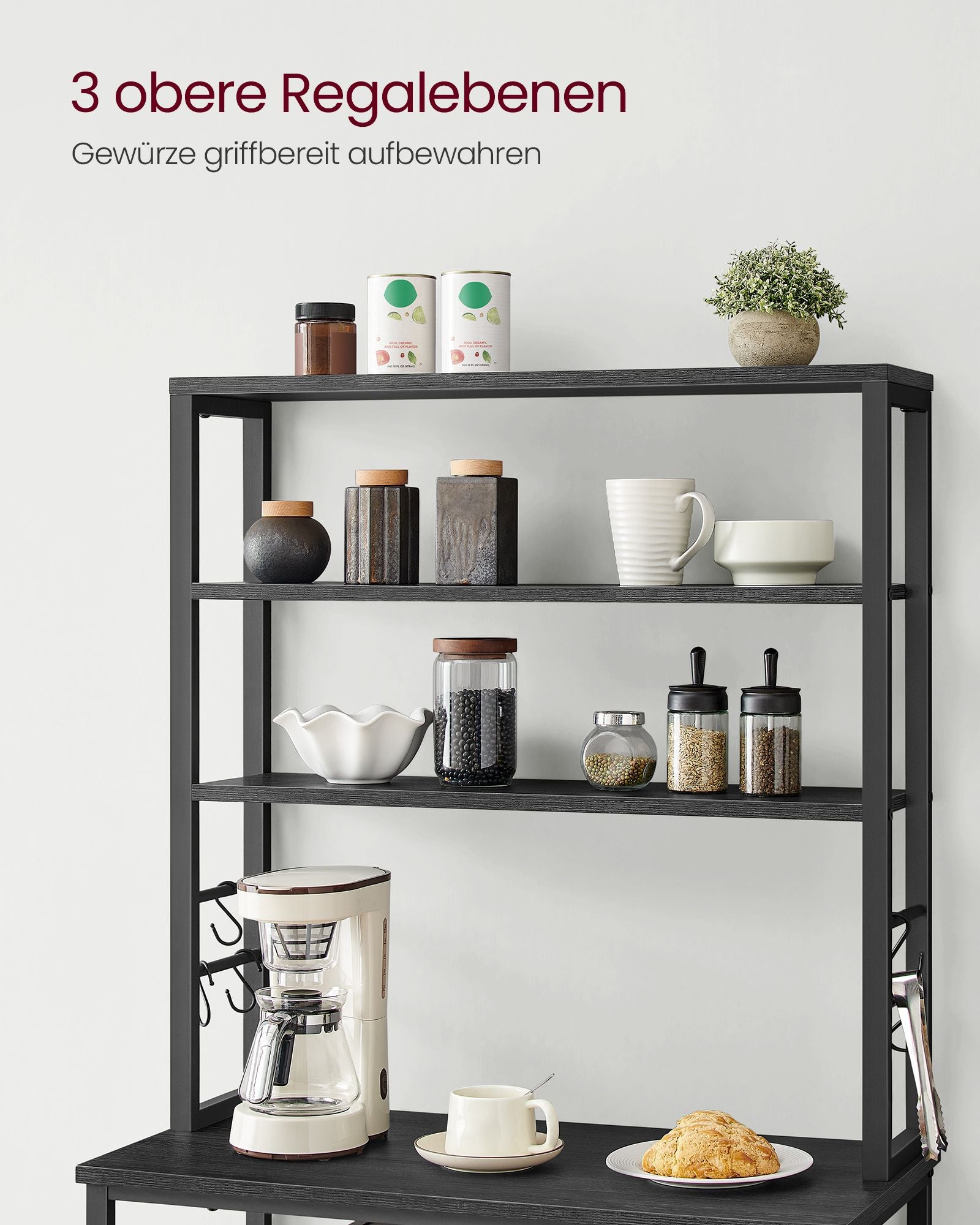 Küchenregal mit Regalebenen und Haken Industrie-Design