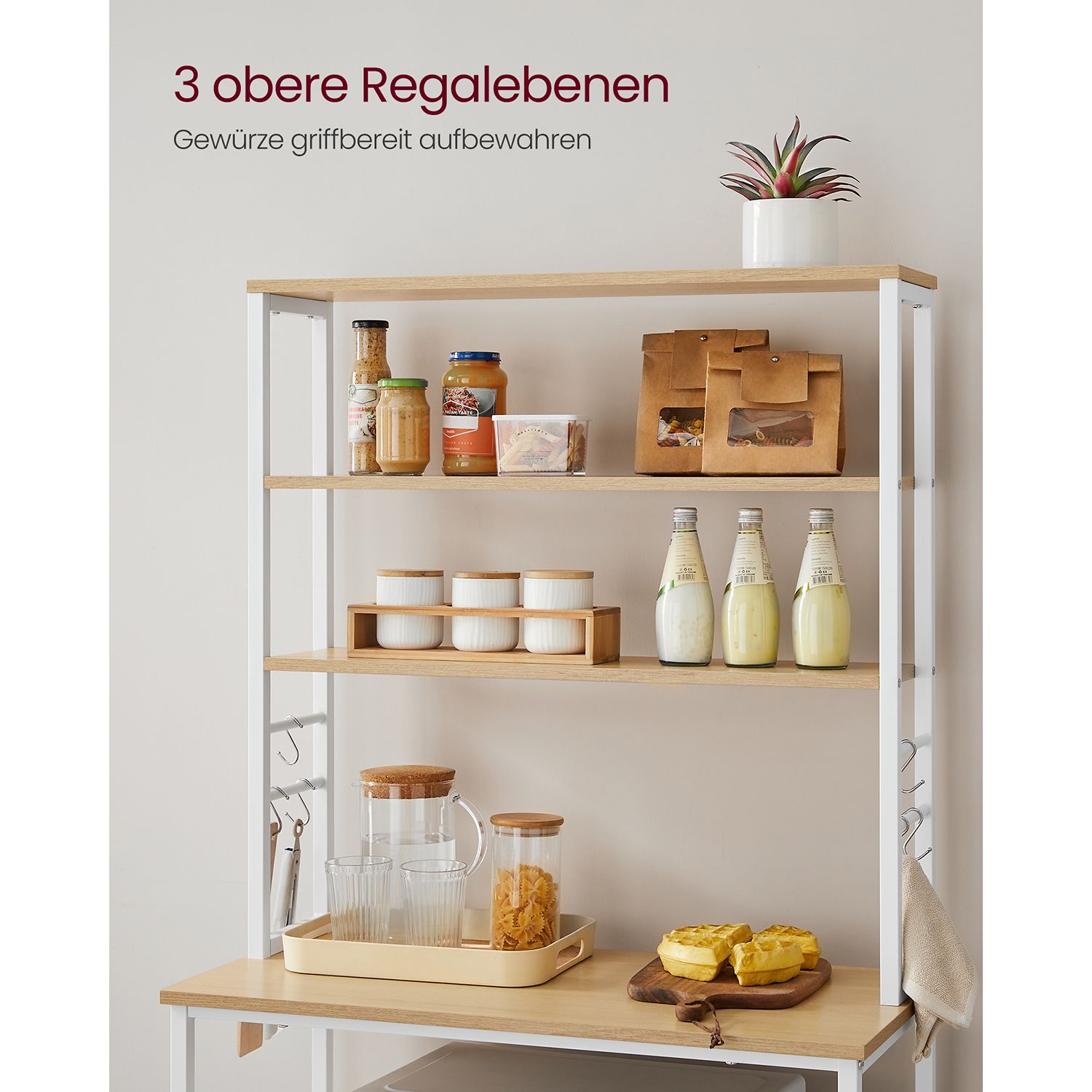 Küchenregal mit 6 Regalebenen und 6 Haken