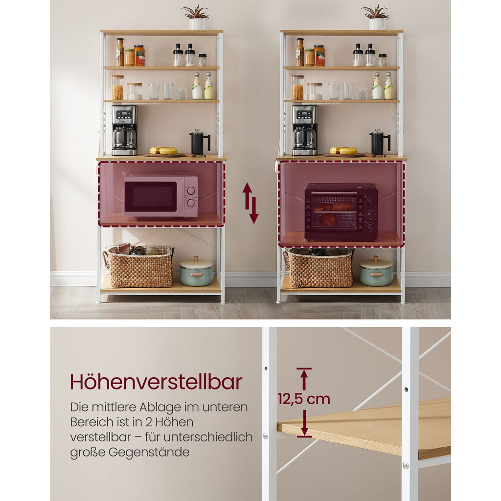 Küchenregal mit 6 Regalebenen und 6 Haken