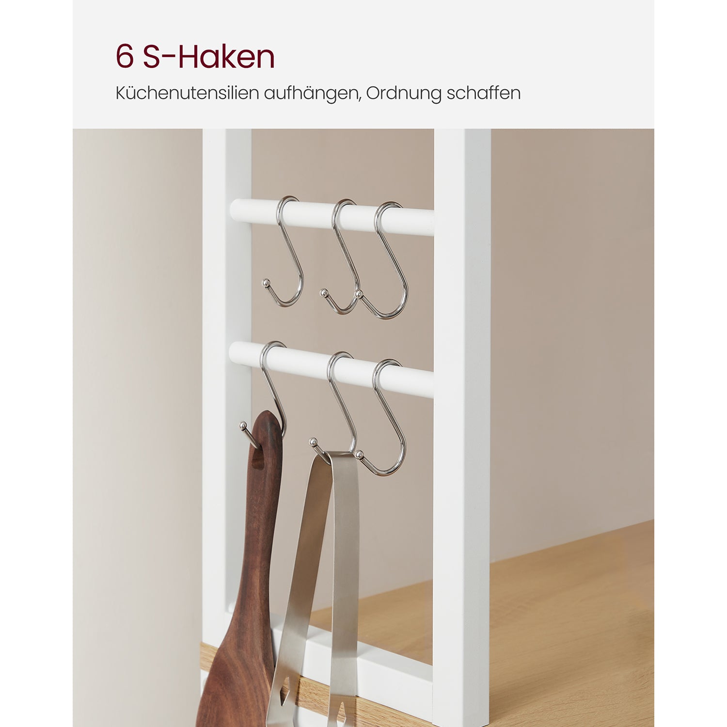 Küchenregal mit 6 Regalebenen und 6 Haken
