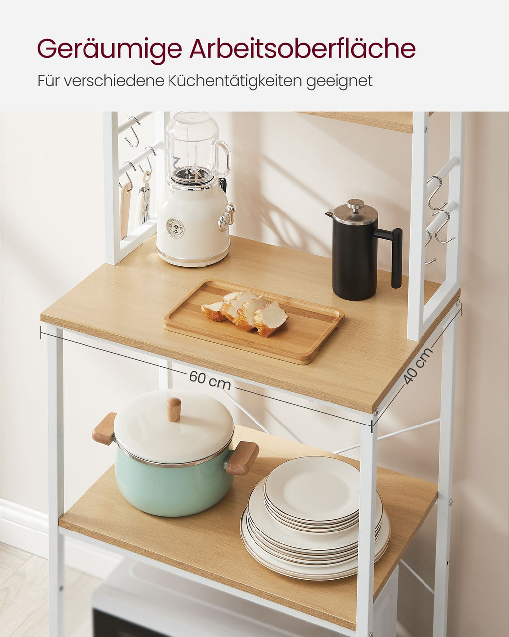 Standregal für Küche Stahlrahmen eichenfarben-weiß