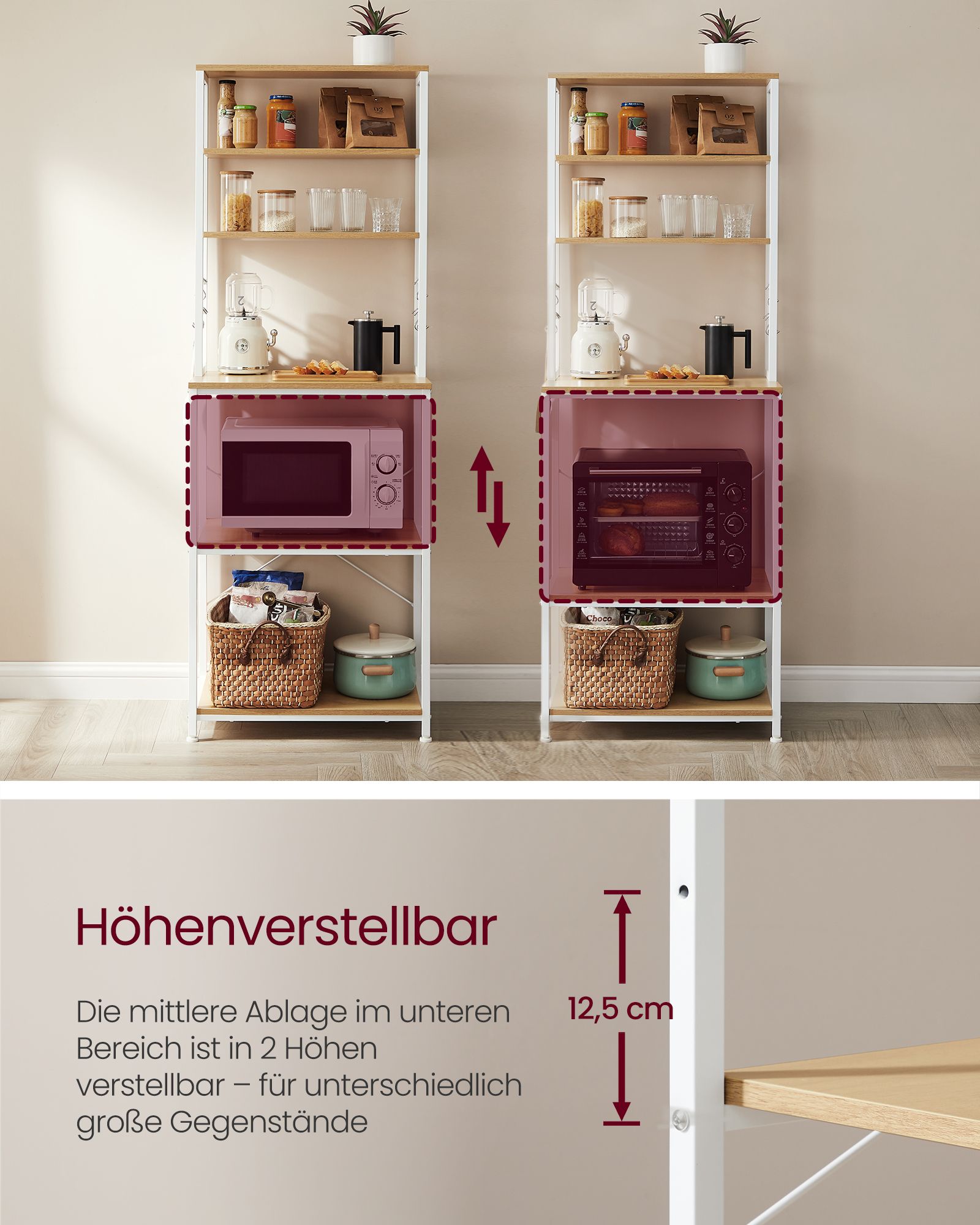 Standregal für Küche Stahlrahmen eichenfarben-weiß