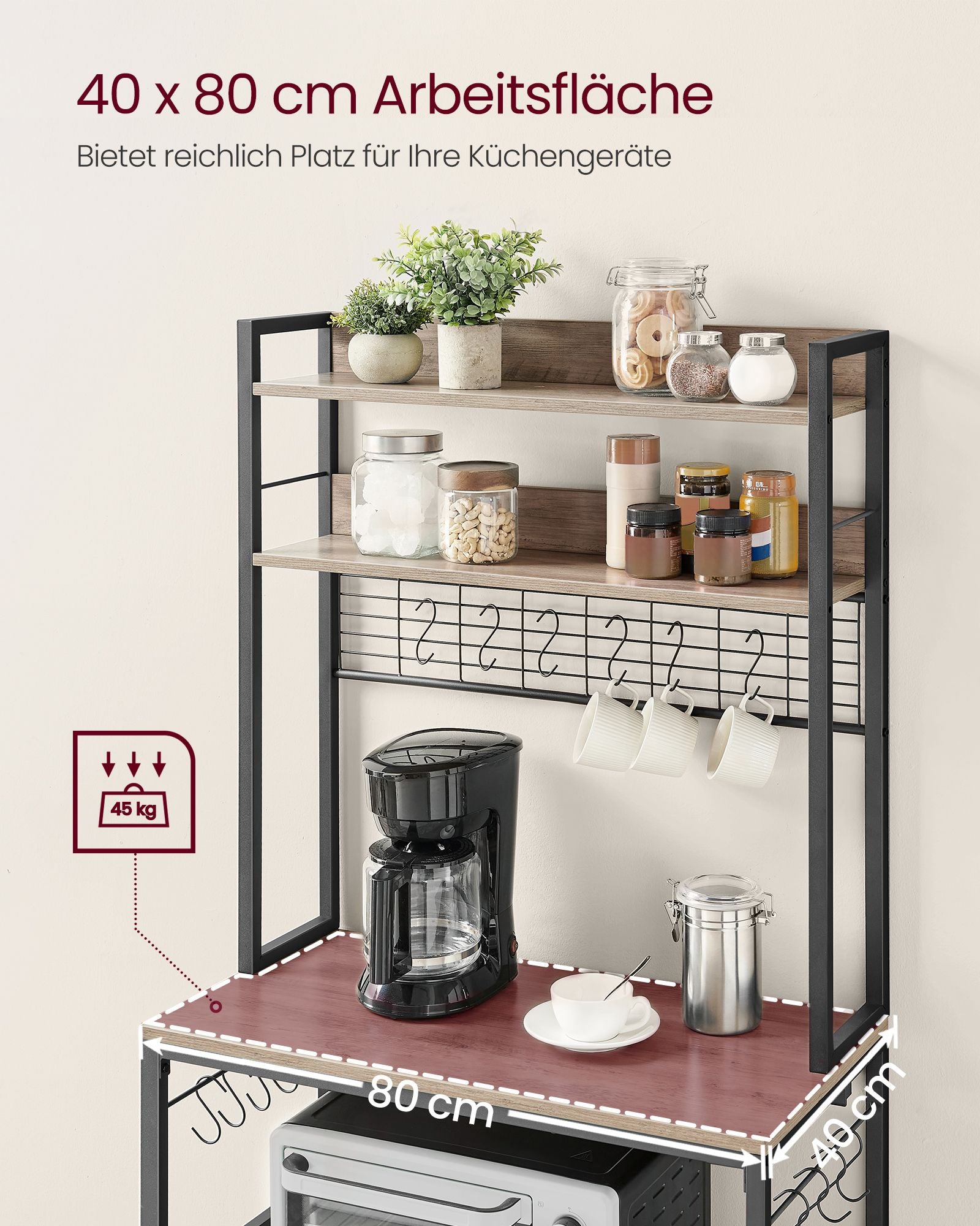 Küchenregal mit Steckdosen greige-schwarz