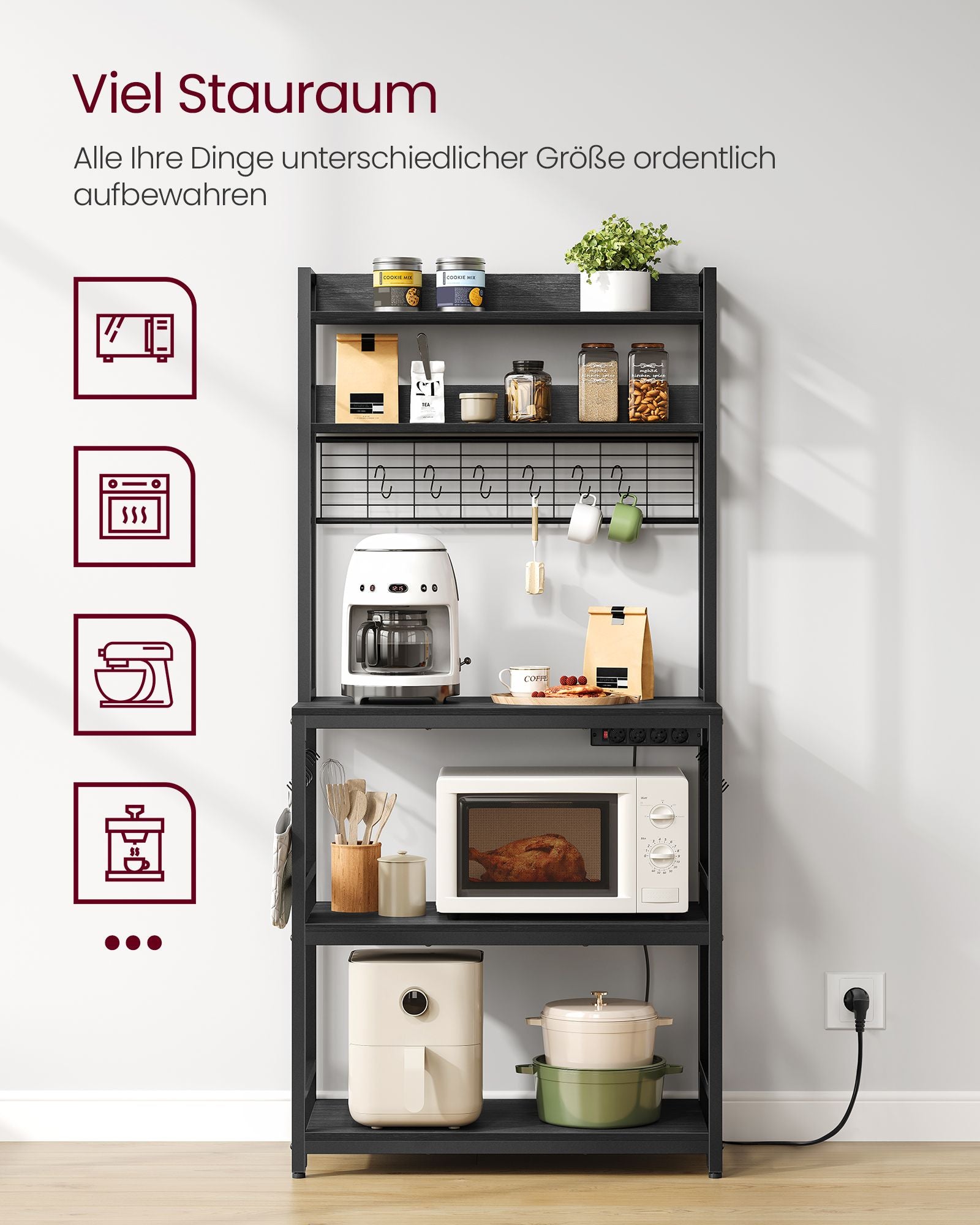 Küchenregal mit Steckdosen und Gitterplatte