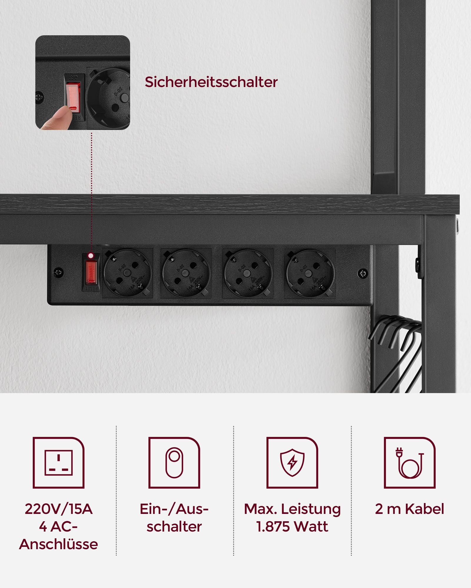 Küchenregal mit Steckdosen und Gitterplatte