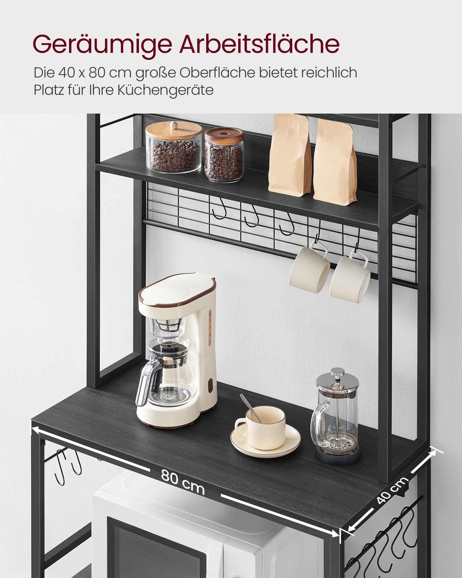Küchenregal mit Steckdosen und Gitterplatte