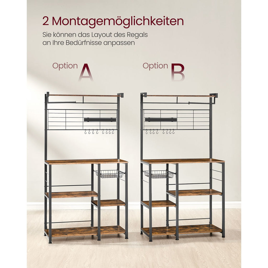 Küchenregal mit Magnetleiste für Messer und 12 Haken vintagebraun-schwarz