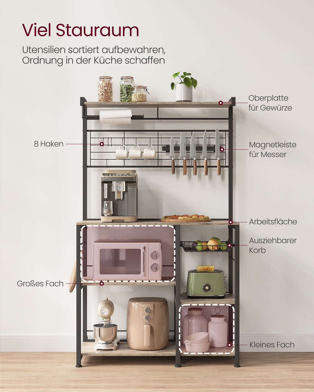 Küchenregal 12 Haken greige-schwarz