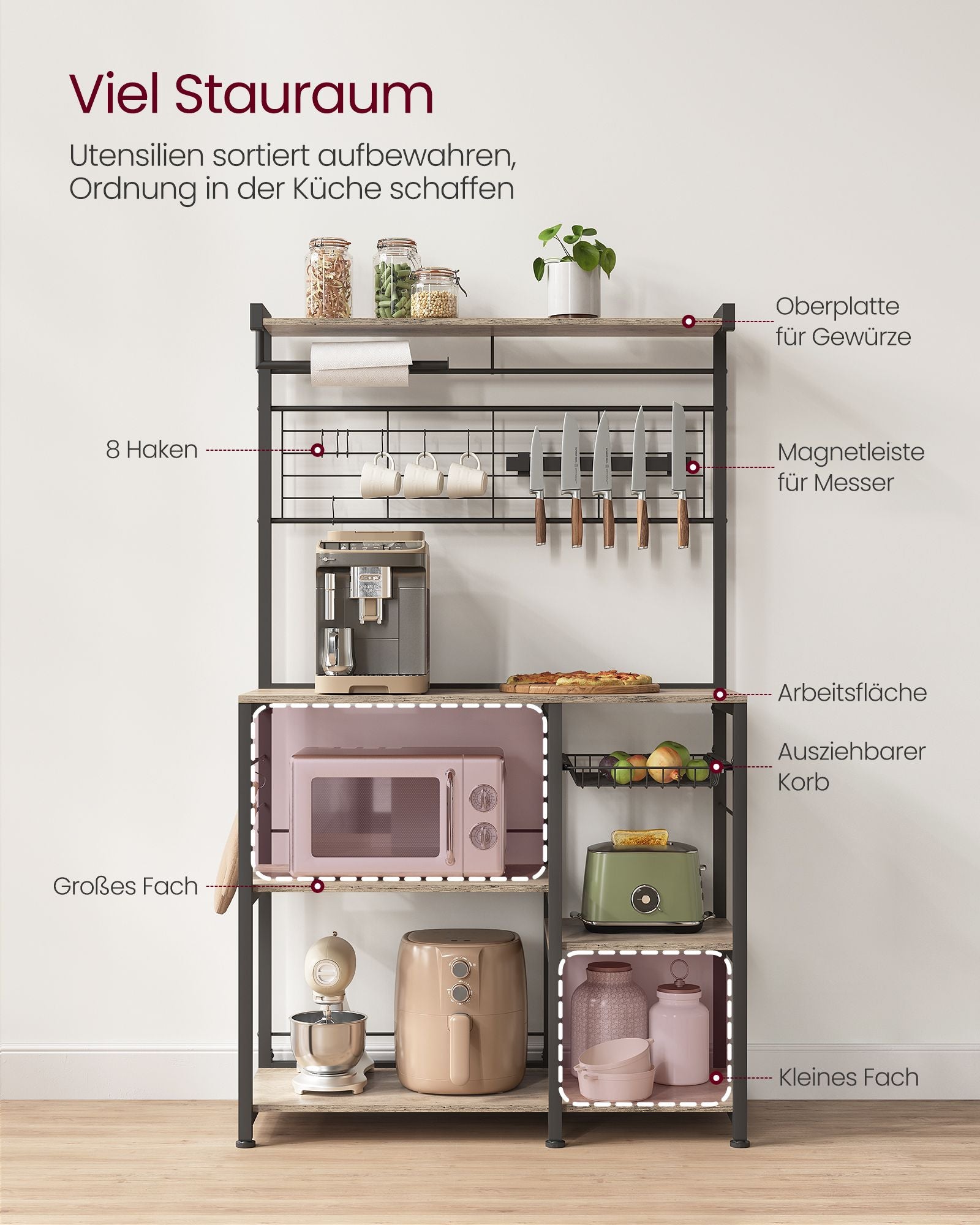 Küchenregal 12 Haken greige-schwarz