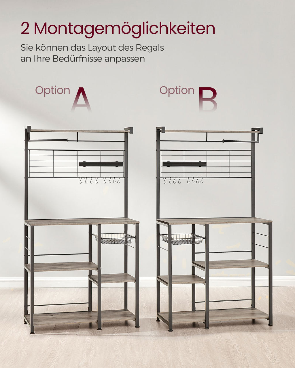 Küchenregal 12 Haken greige-schwarz