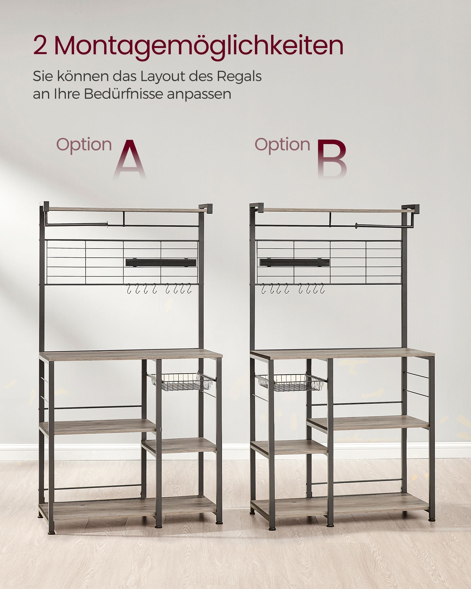 Küchenregal 12 Haken greige-schwarz
