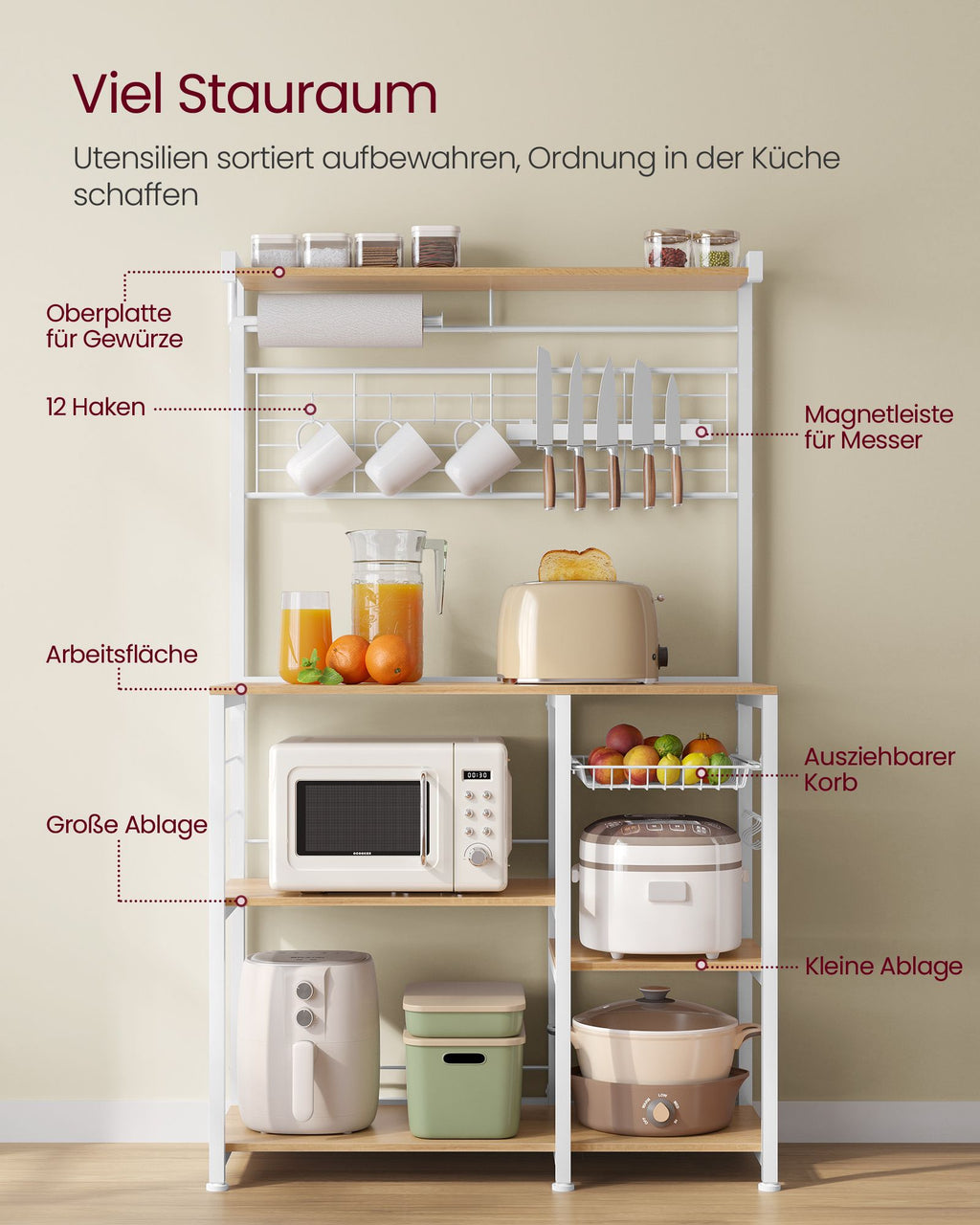 Standregal mit Küchenrollenhalter und 12 Haken