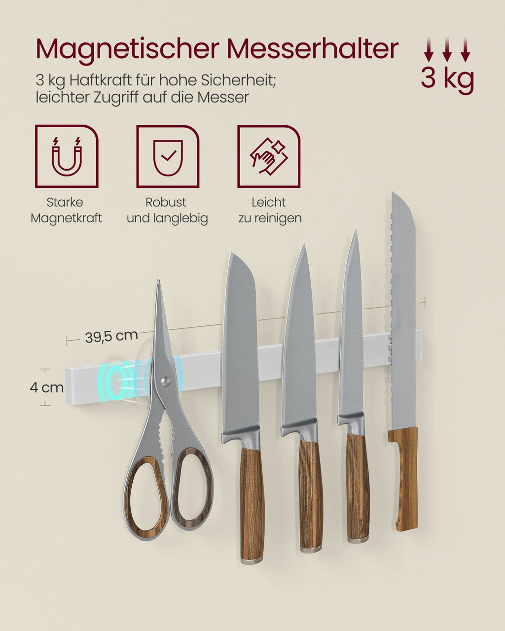 Standregal mit Küchenrollenhalter und 12 Haken