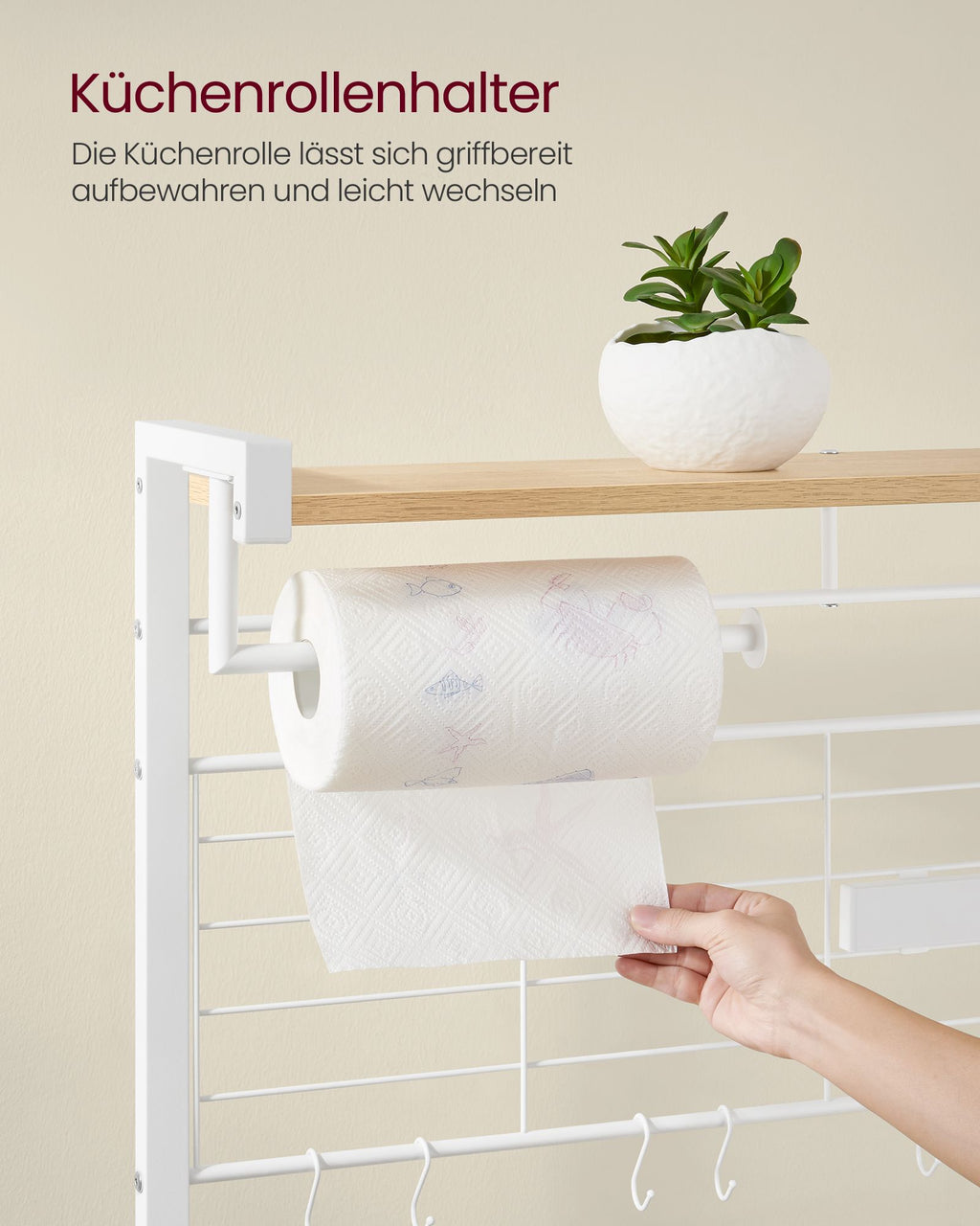Standregal mit Küchenrollenhalter und 12 Haken