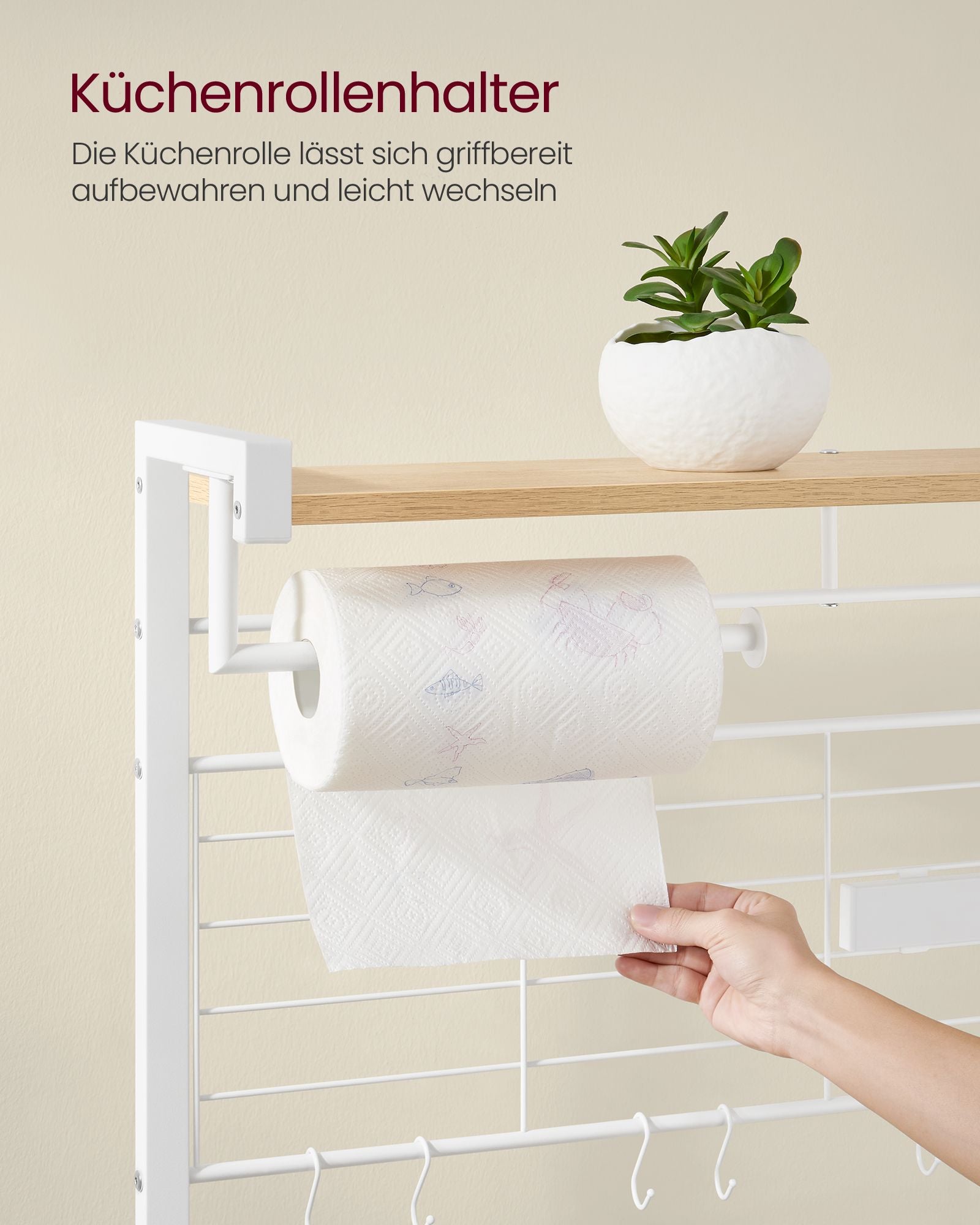 Standregal mit Küchenrollenhalter und 12 Haken