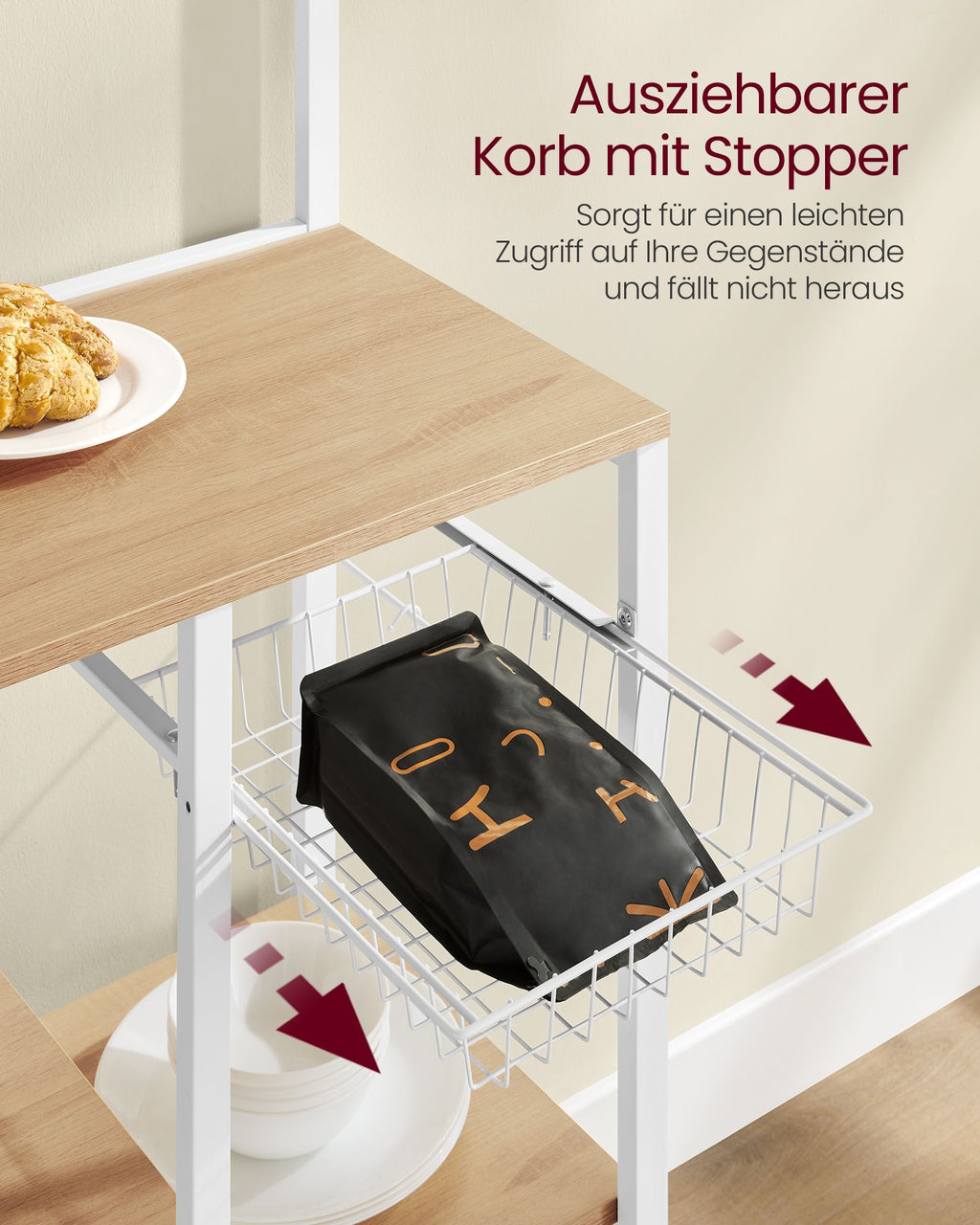 Standregal mit Küchenrollenhalter und 12 Haken