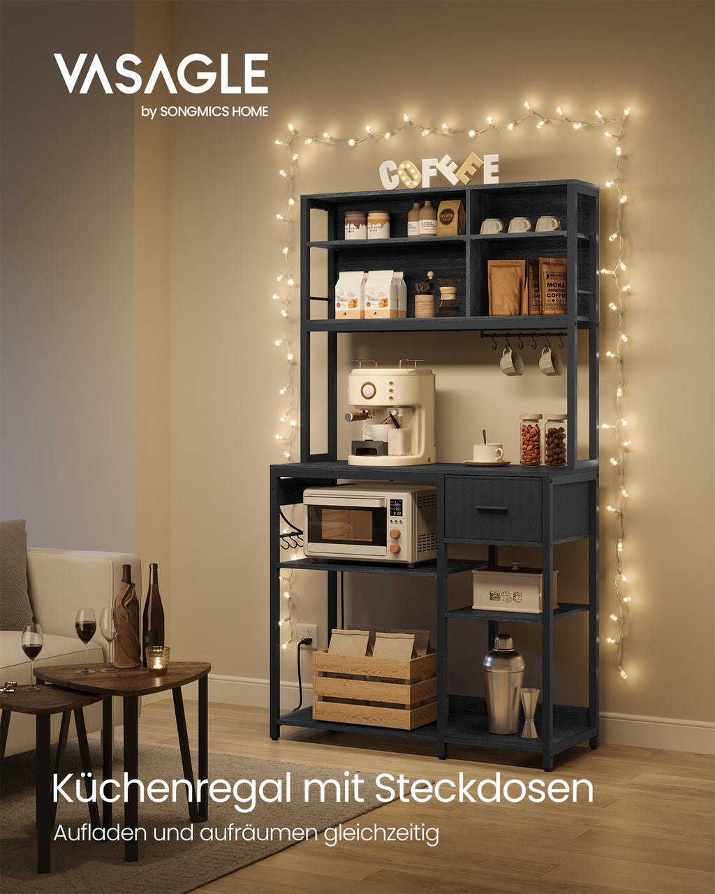 Küchenregal mit Steckdosen und Stoffschublade 40 x 100 x 180,4 cm