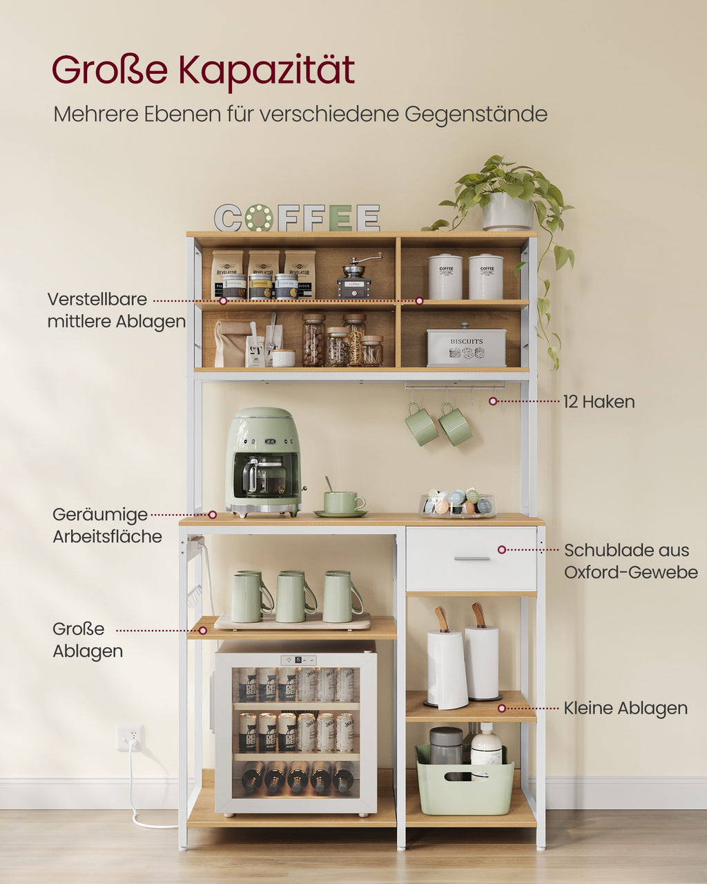 Mikrowellen-Regal mit verstellbaren Ablagen goldeichenfarben-wolkenweiß