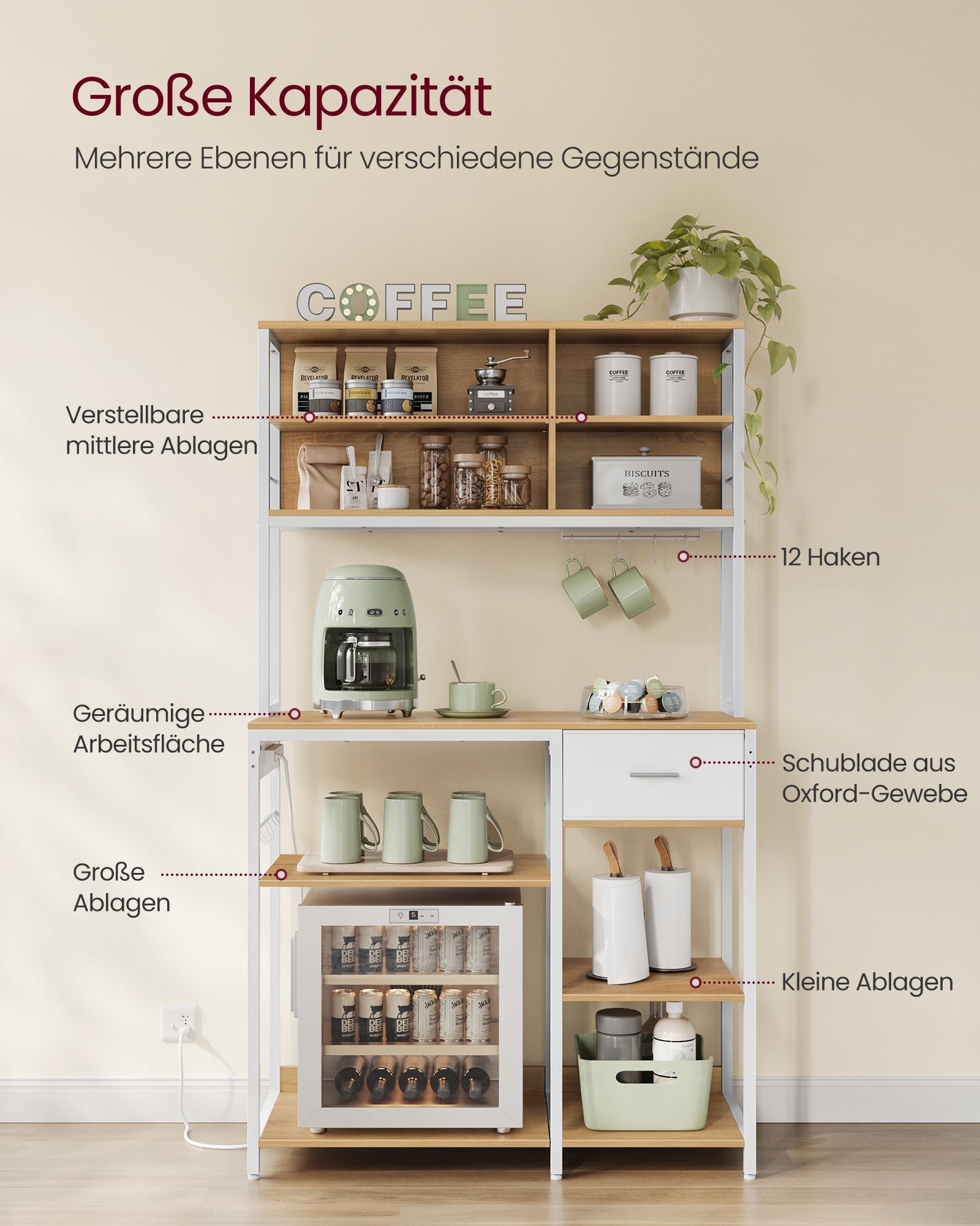 Mikrowellen-Regal mit verstellbaren Ablagen goldeichenfarben-wolkenweiß