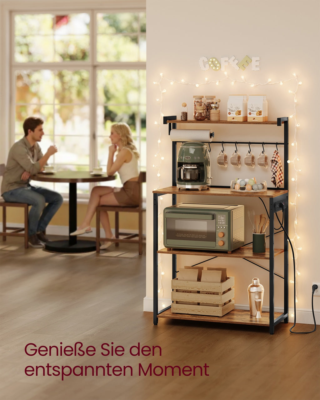 Kaffeebar mit 4 Ebenen und 8 S-Haken vintagebraun-tintenschwarz