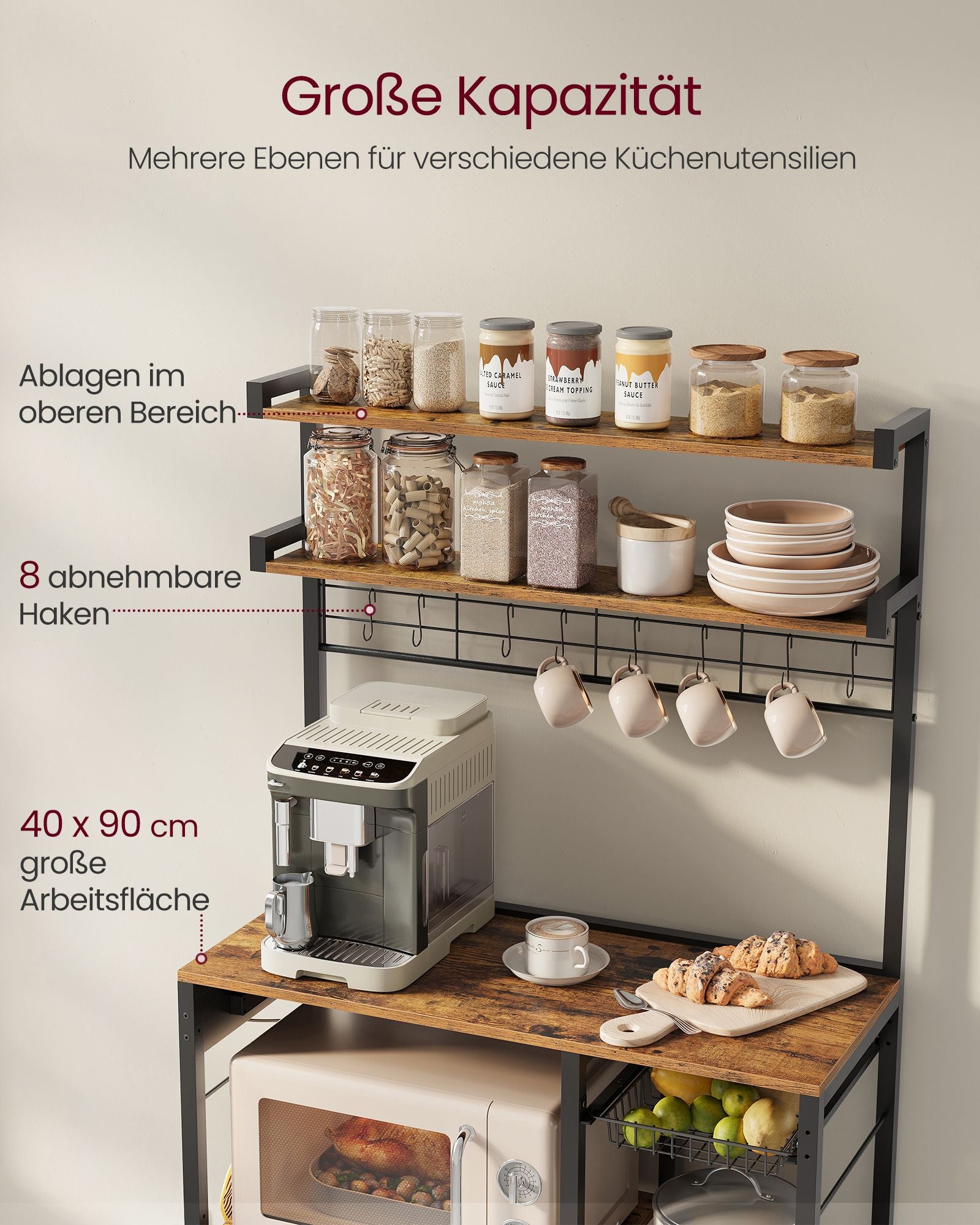 Standregal mit Steckdosen und Korb vintagebraun-tintenschwarz
