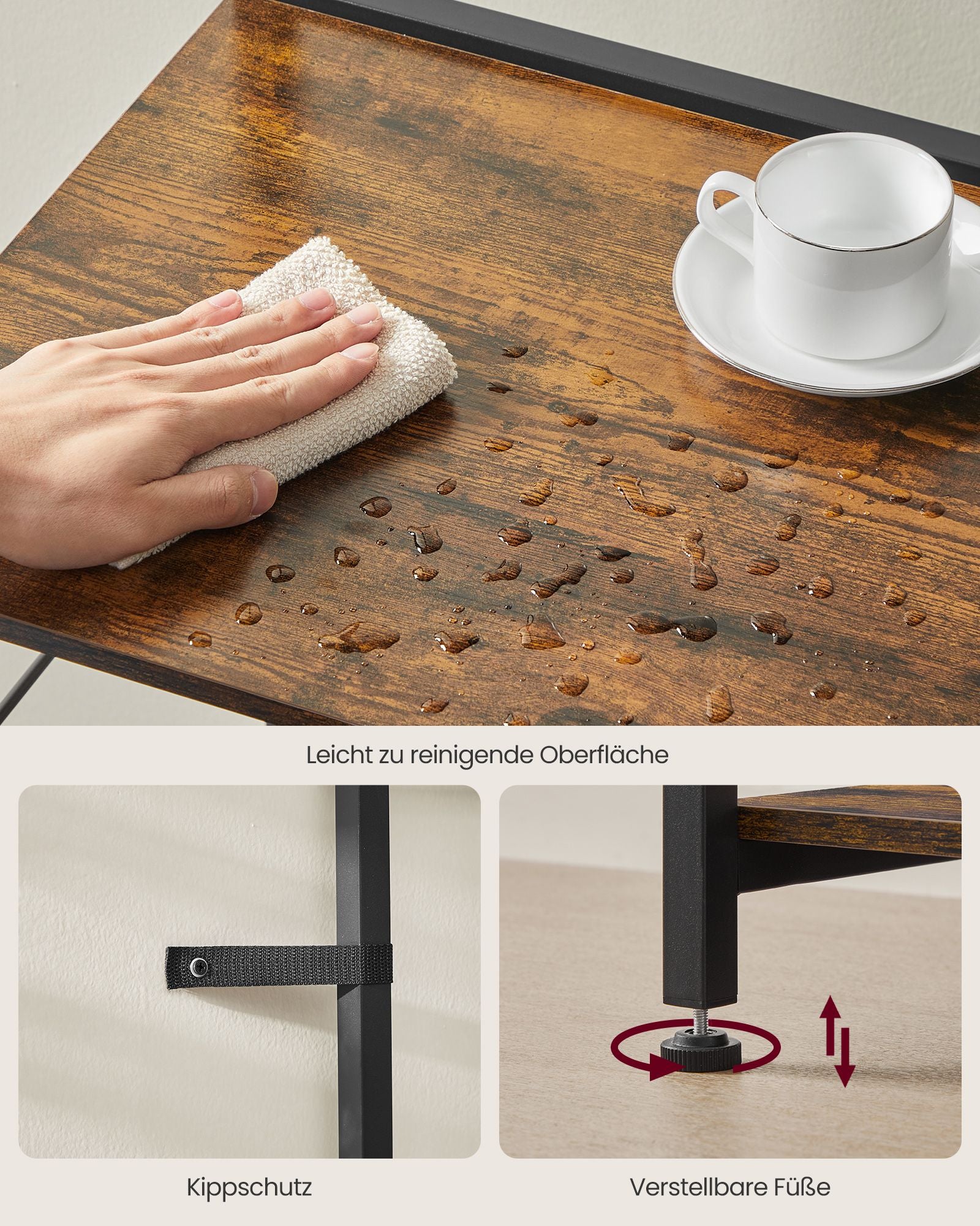 Standregal mit Steckdosen und Korb vintagebraun-tintenschwarz