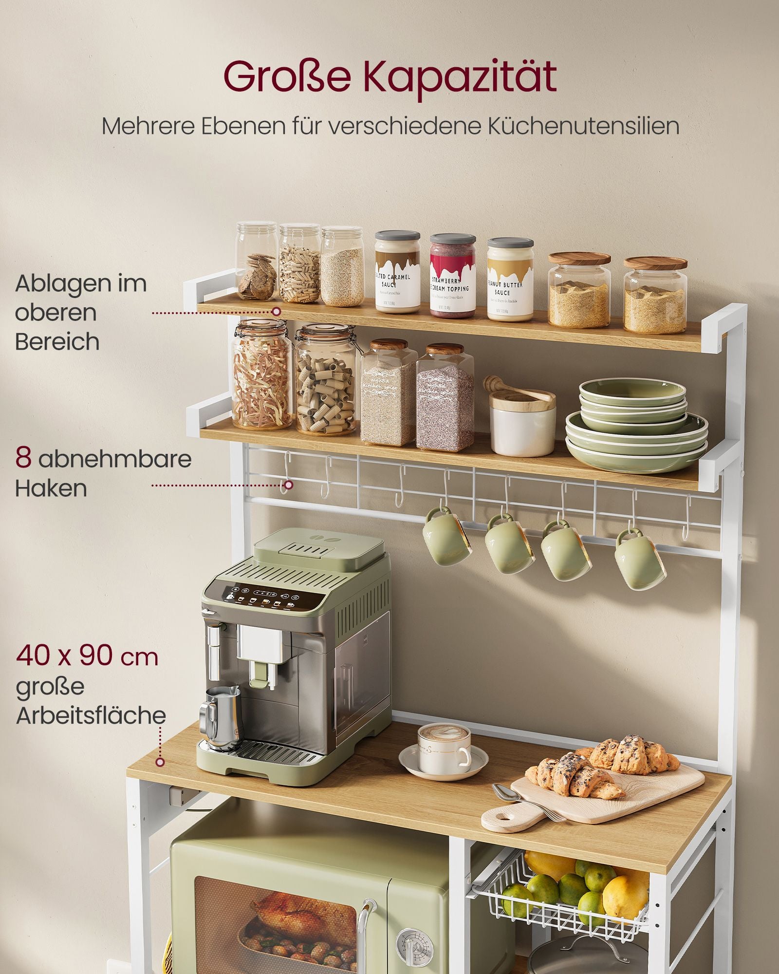 Standregal mit Steckdosen und Korb goldeichenfarben-wolkenweiß