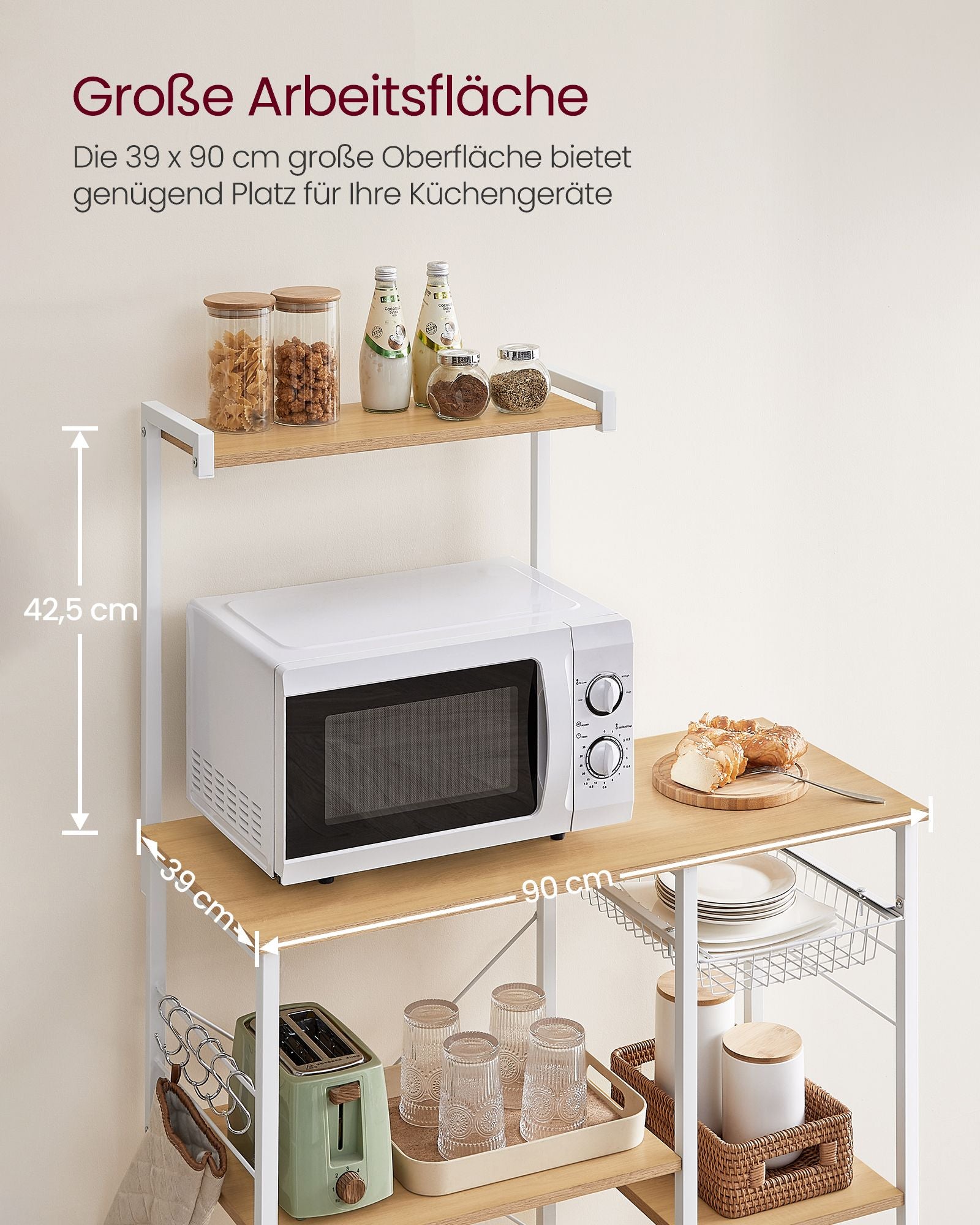Küchenregal mit Metallkorb eichenbeige-klassikweiß