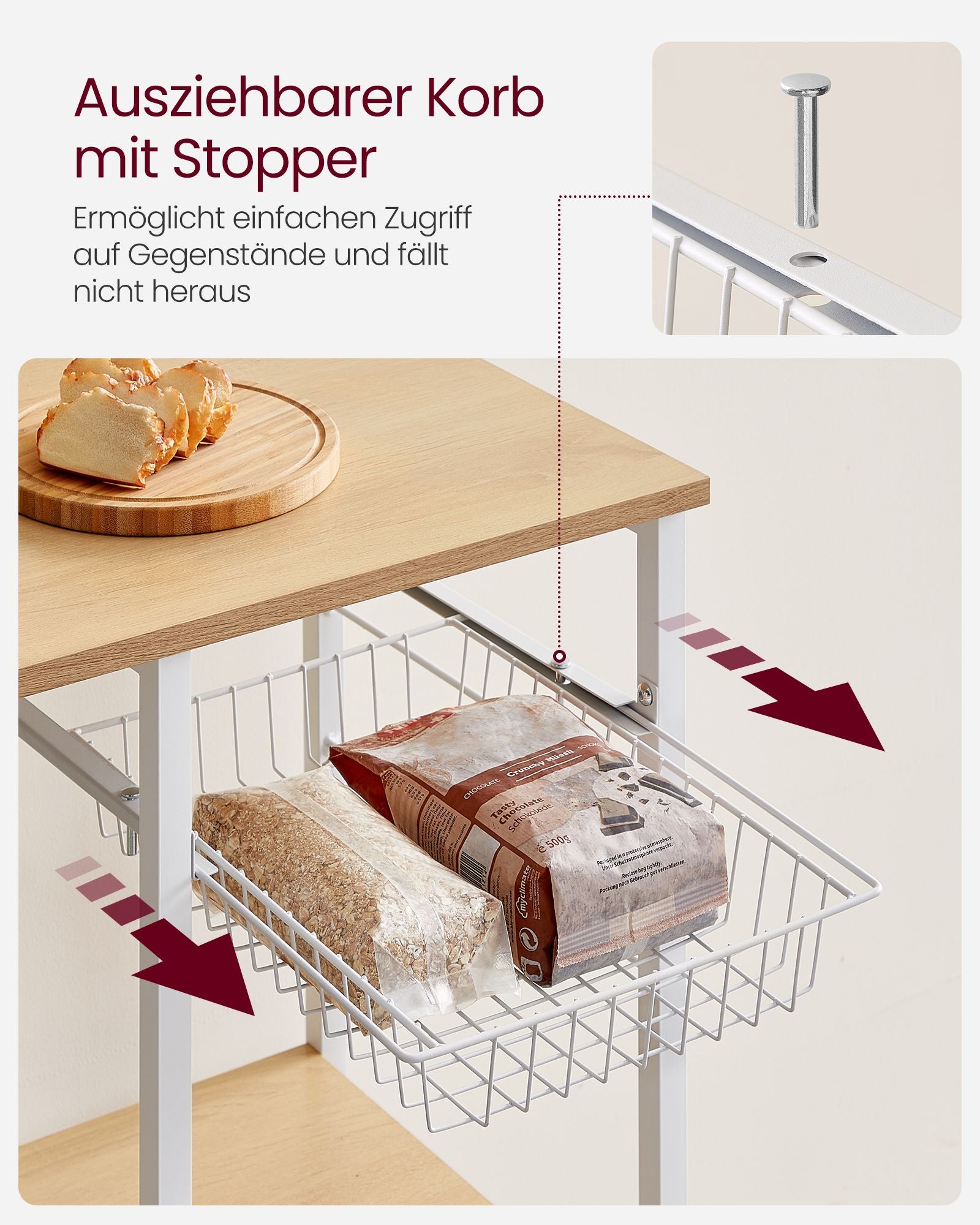 Küchenregal mit Metallkorb eichenbeige-klassikweiß