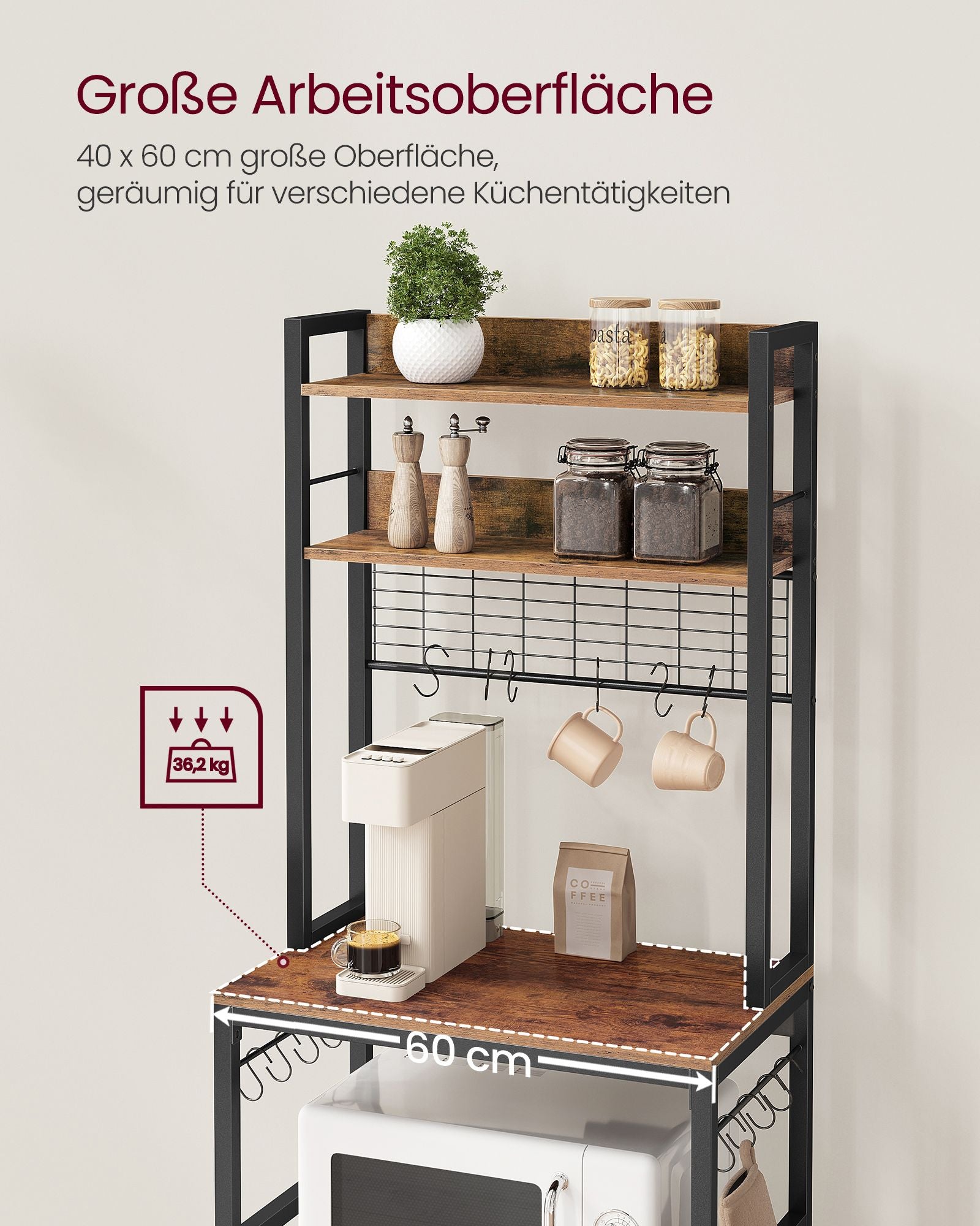 Küchenregal mit Steckdosen vintagebraun-schwarz