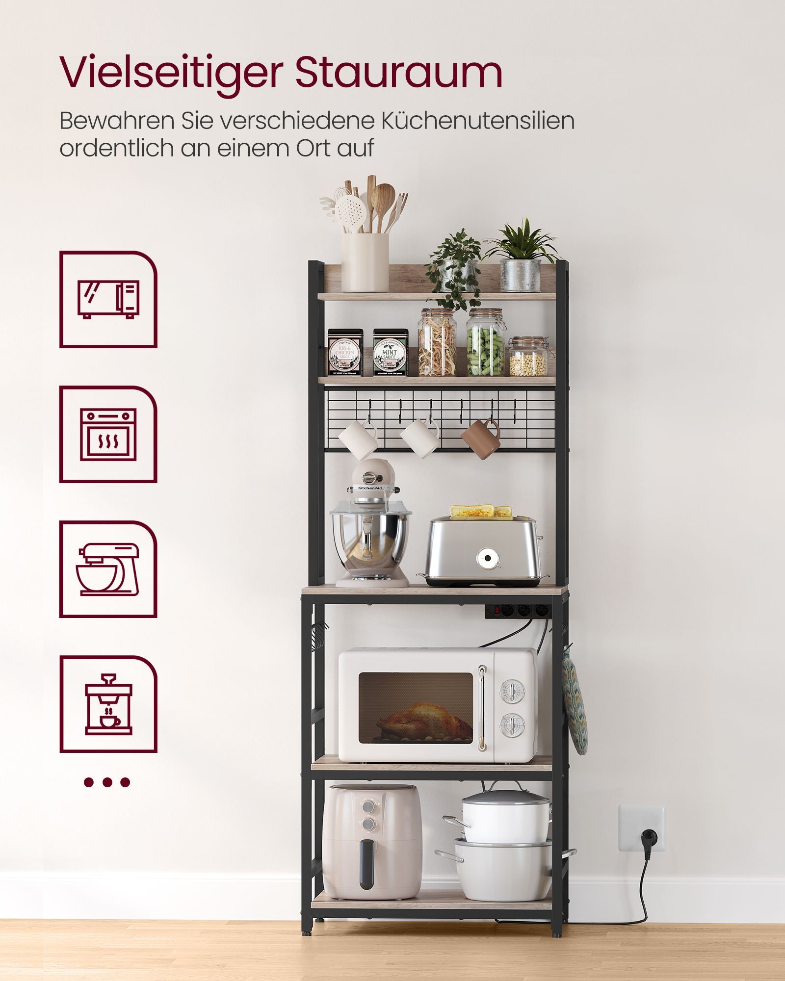 Standregal mit Steckdosen 14 Haken greige-schwarz