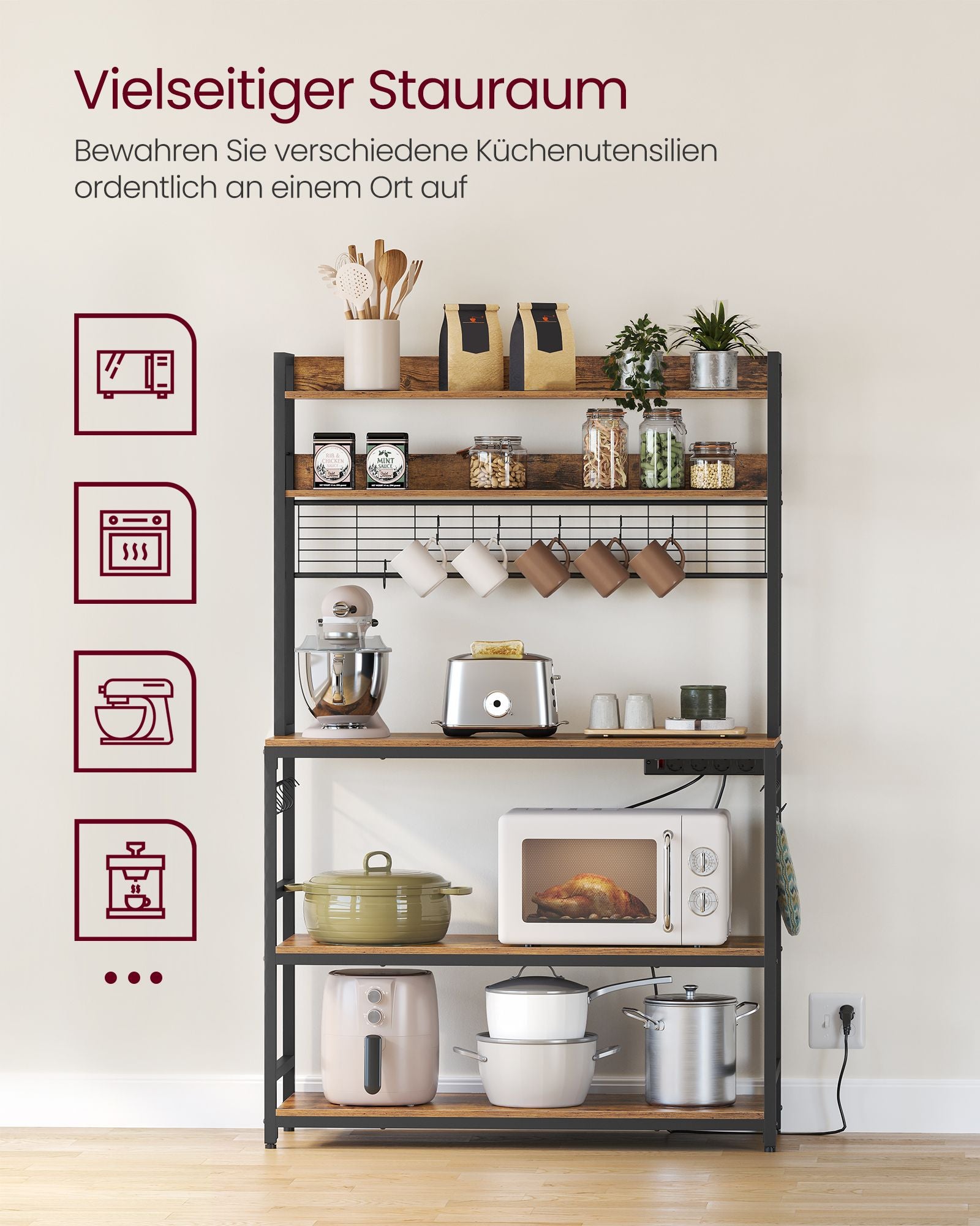 Küchenregal mit Gitterplatte vintagebraun-schwarz