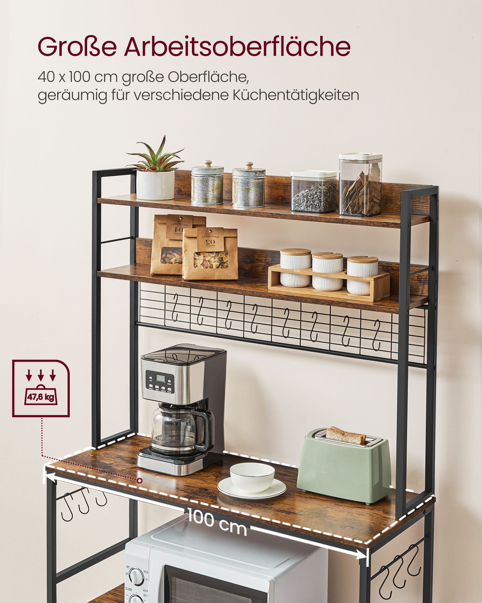 Küchenregal mit Gitterplatte vintagebraun-schwarz