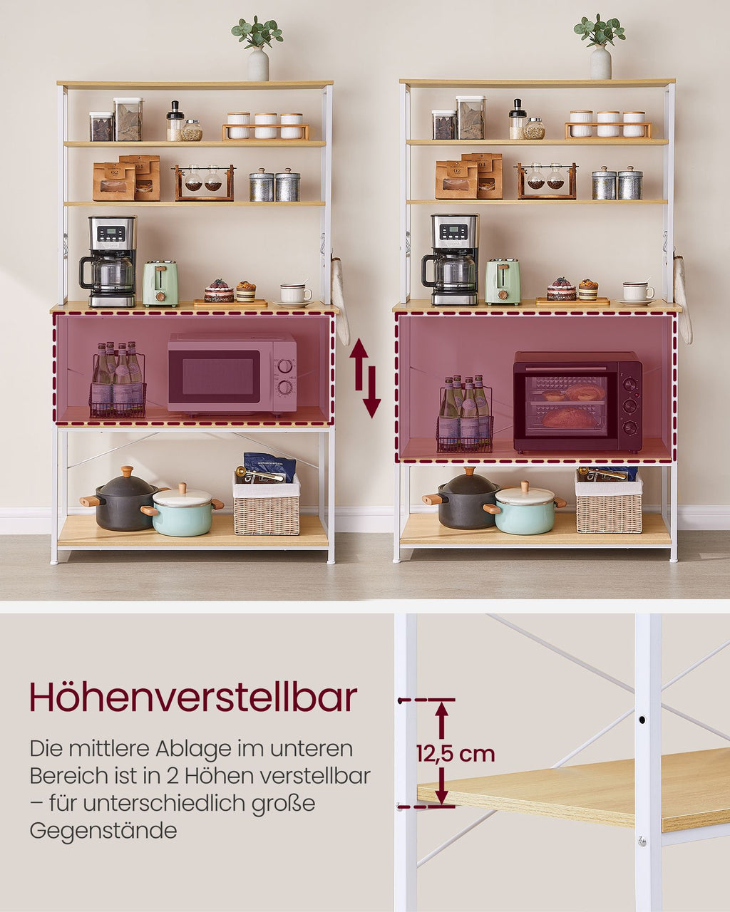 Küchenregal Industrie-Design eichenfarben-weiß