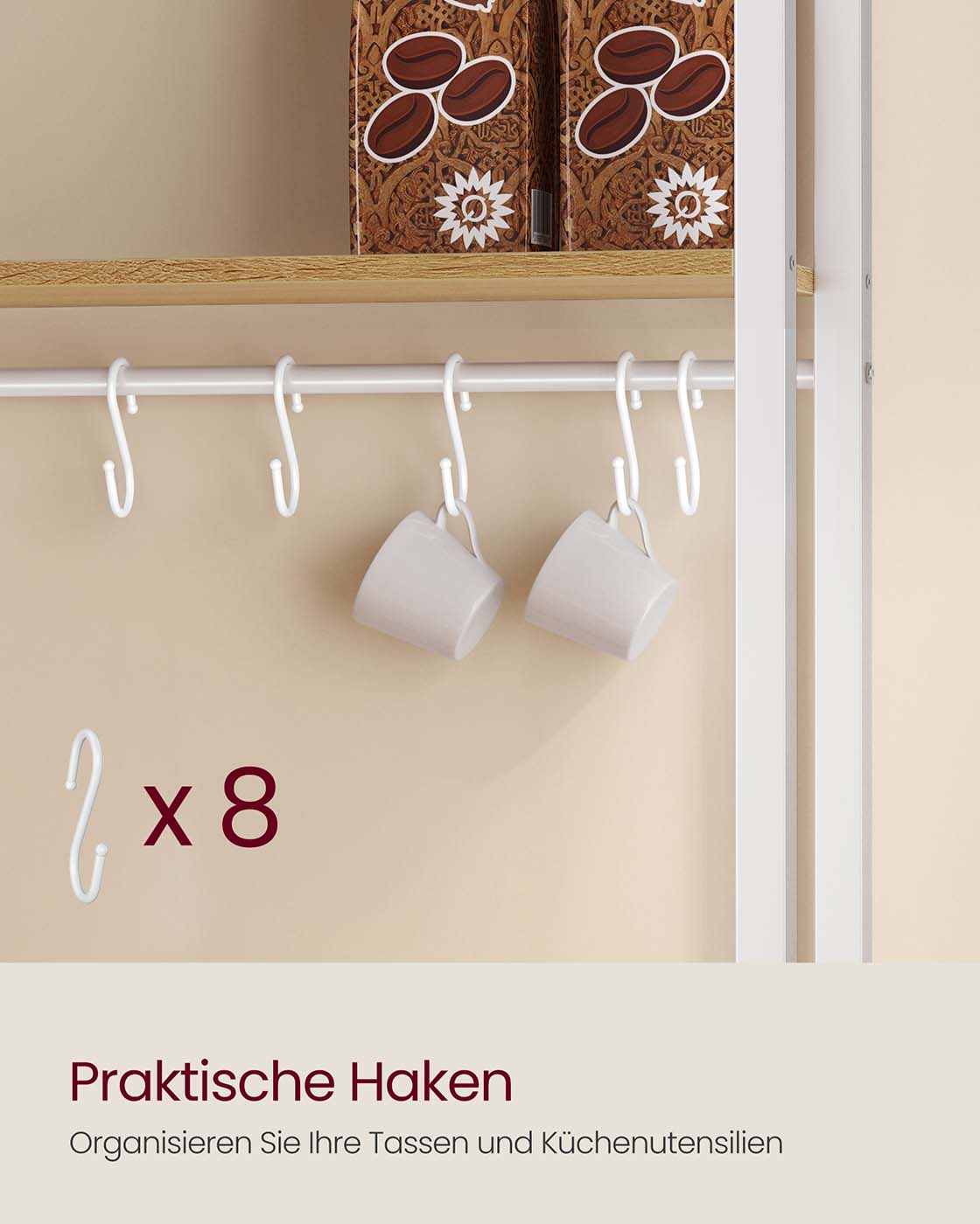 Küchenregal mit Steckdosen und Haken