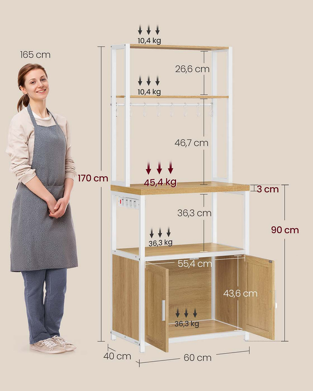 Küchenregal mit Steckdosen und Haken