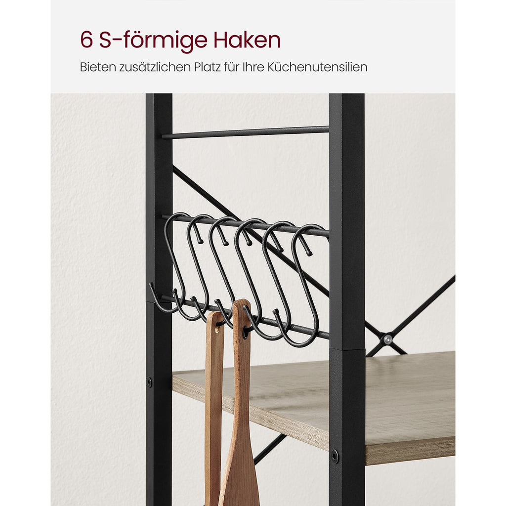 Küchenregal 3 Ebenen auf Rollen mit 6 Haken Greige-schwarz