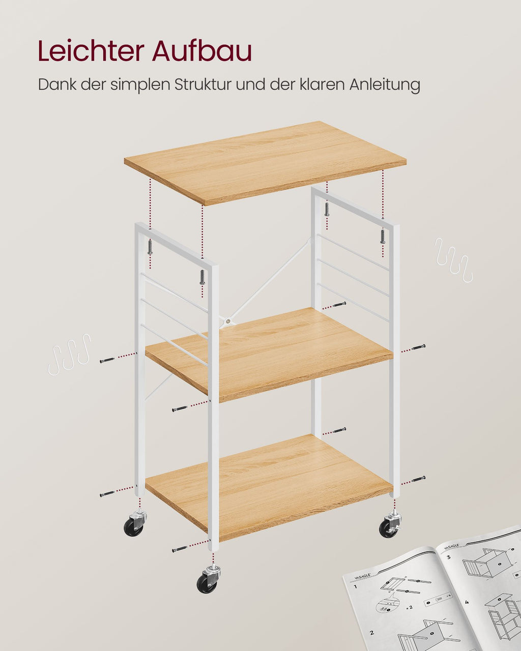 Küchenregal auf Rollen mit 3 Ebenen