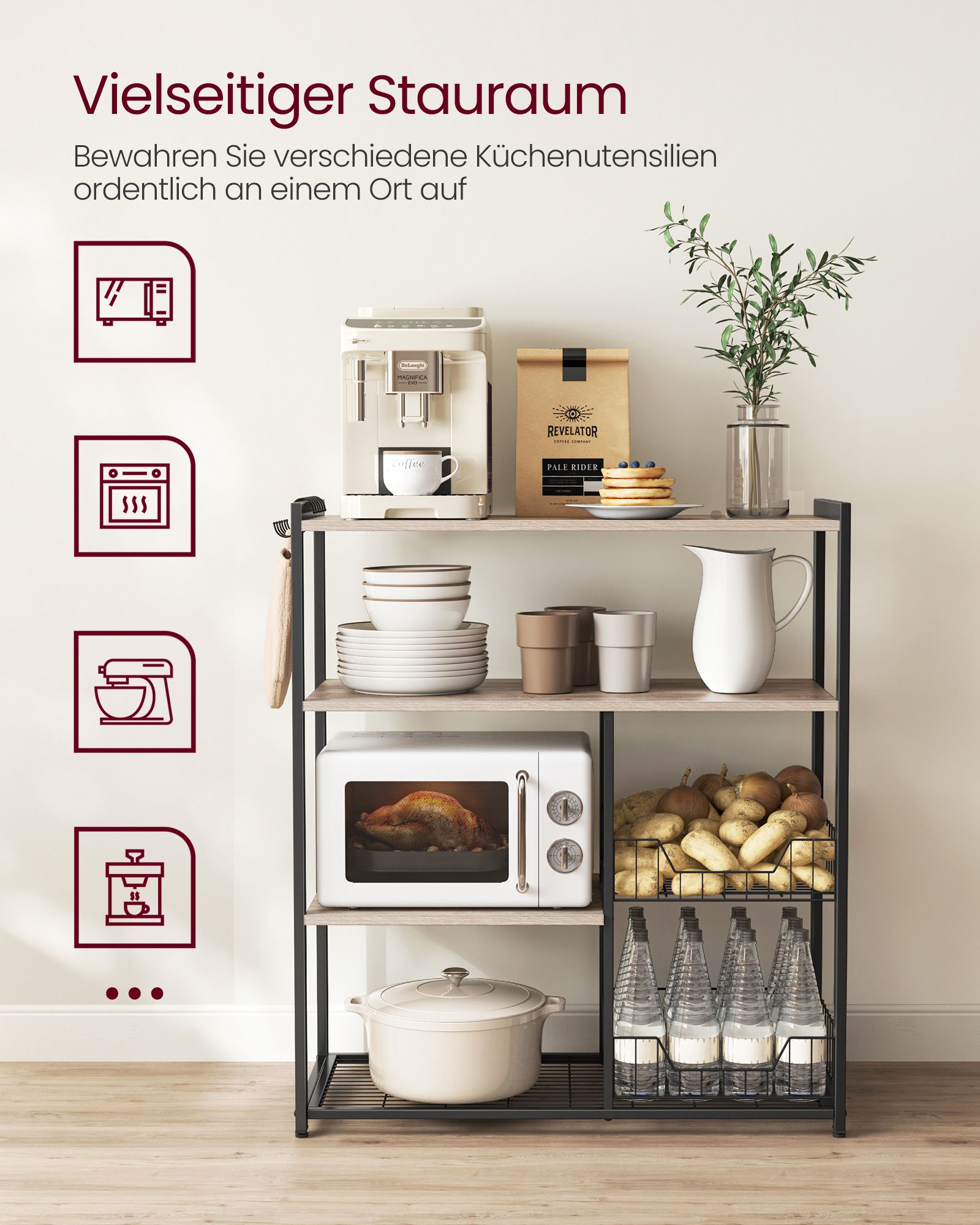 Küchenregal mit 2 Metallkörben greige-schwarz