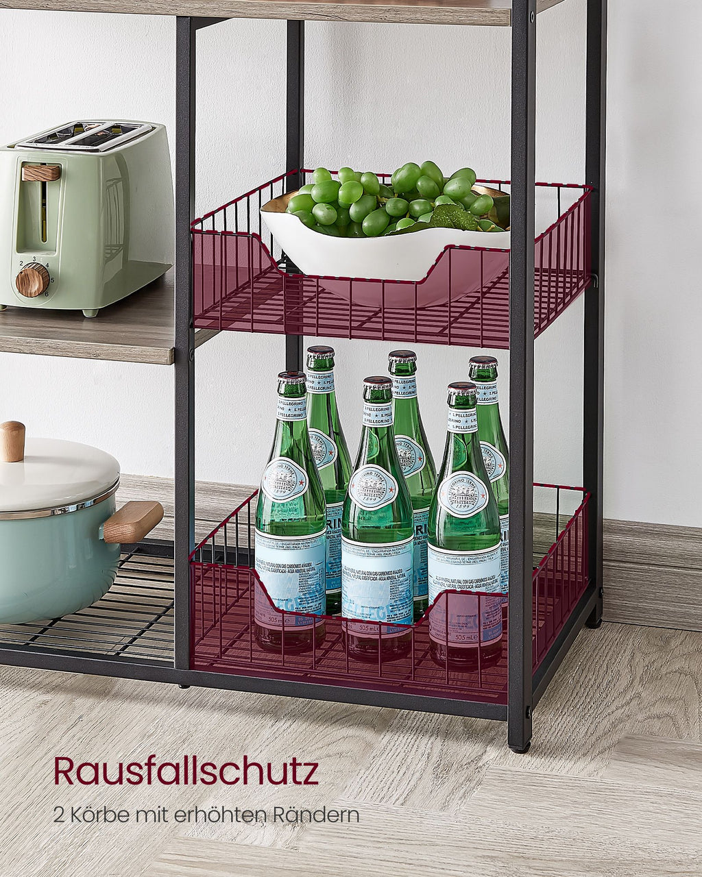 Küchenregal mit 2 Metallkörben greige-schwarz