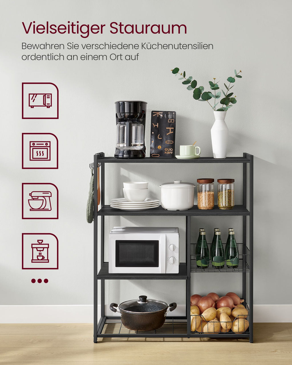 Küchenregal mit 2 Metallkörben und Haken