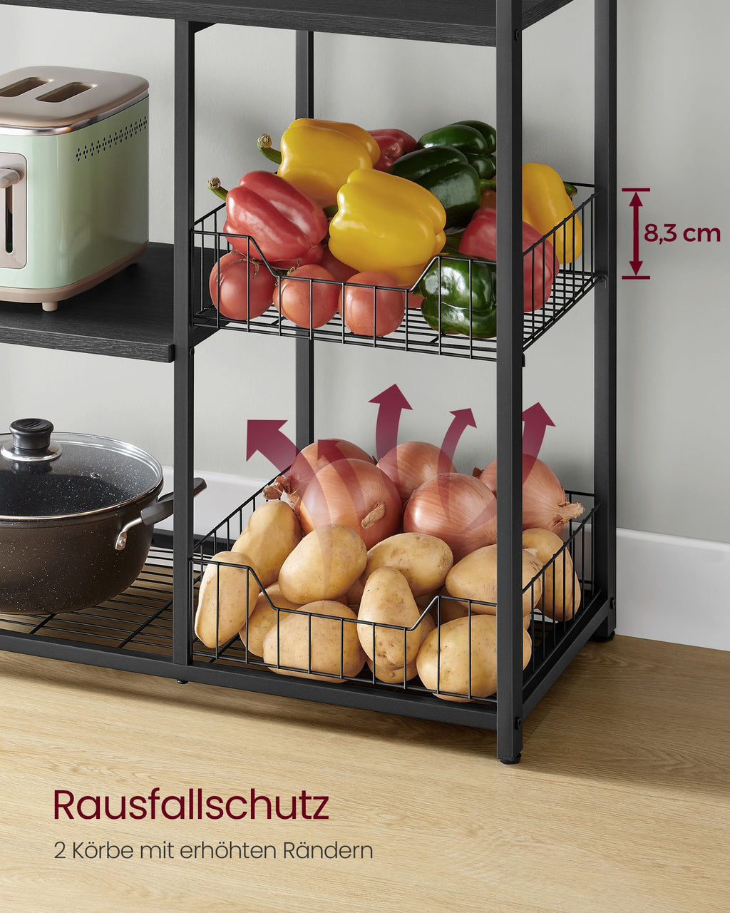 Küchenregal mit 2 Metallkörben und Haken