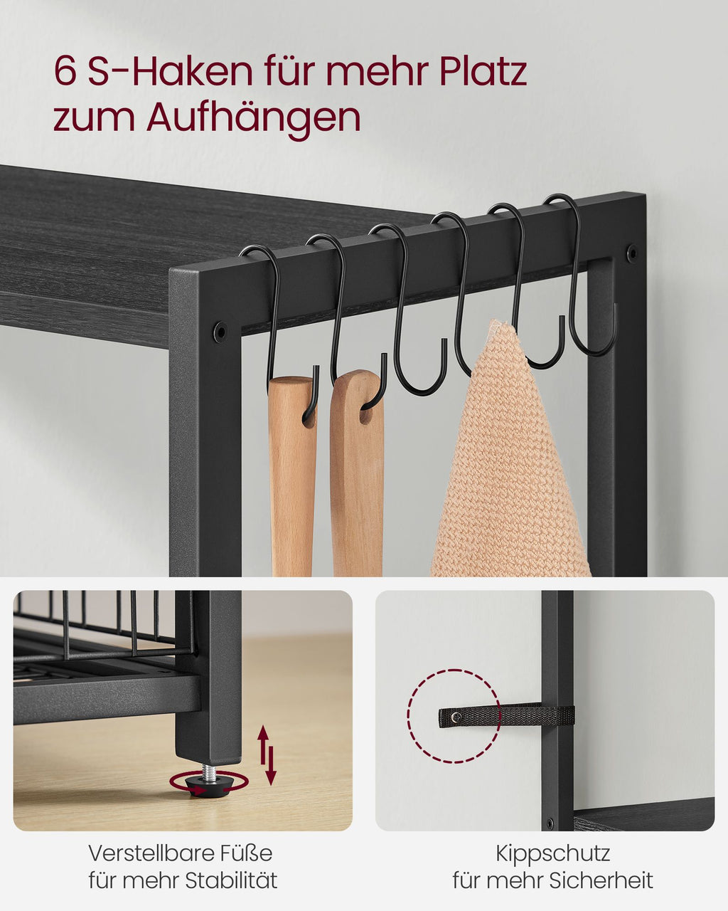 Küchenregal mit 2 Metallkörben und Haken
